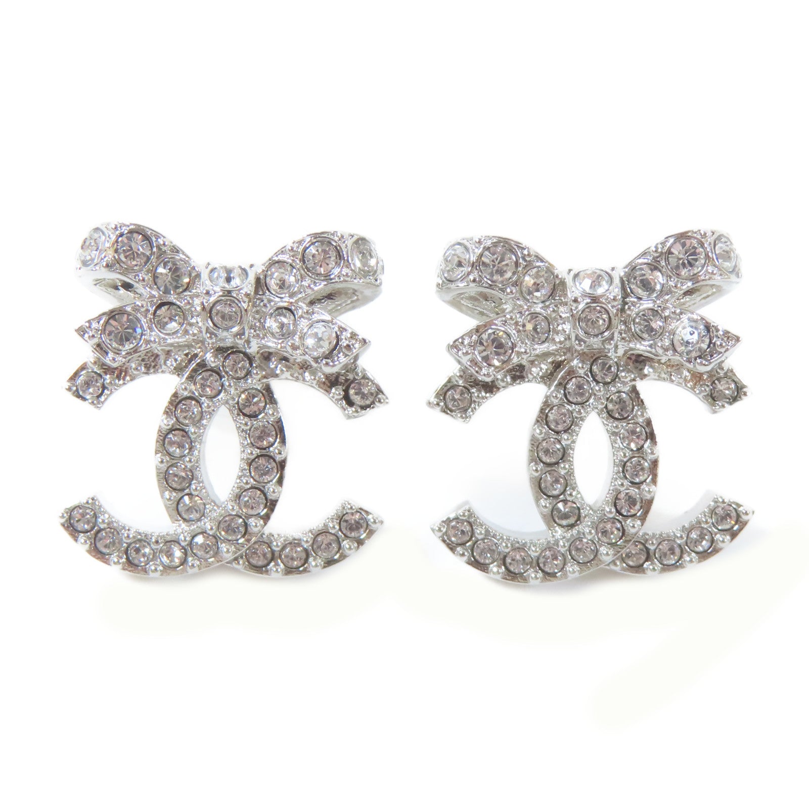 CHANEL 金屬/水晶Pierced Earrings耳環銀色