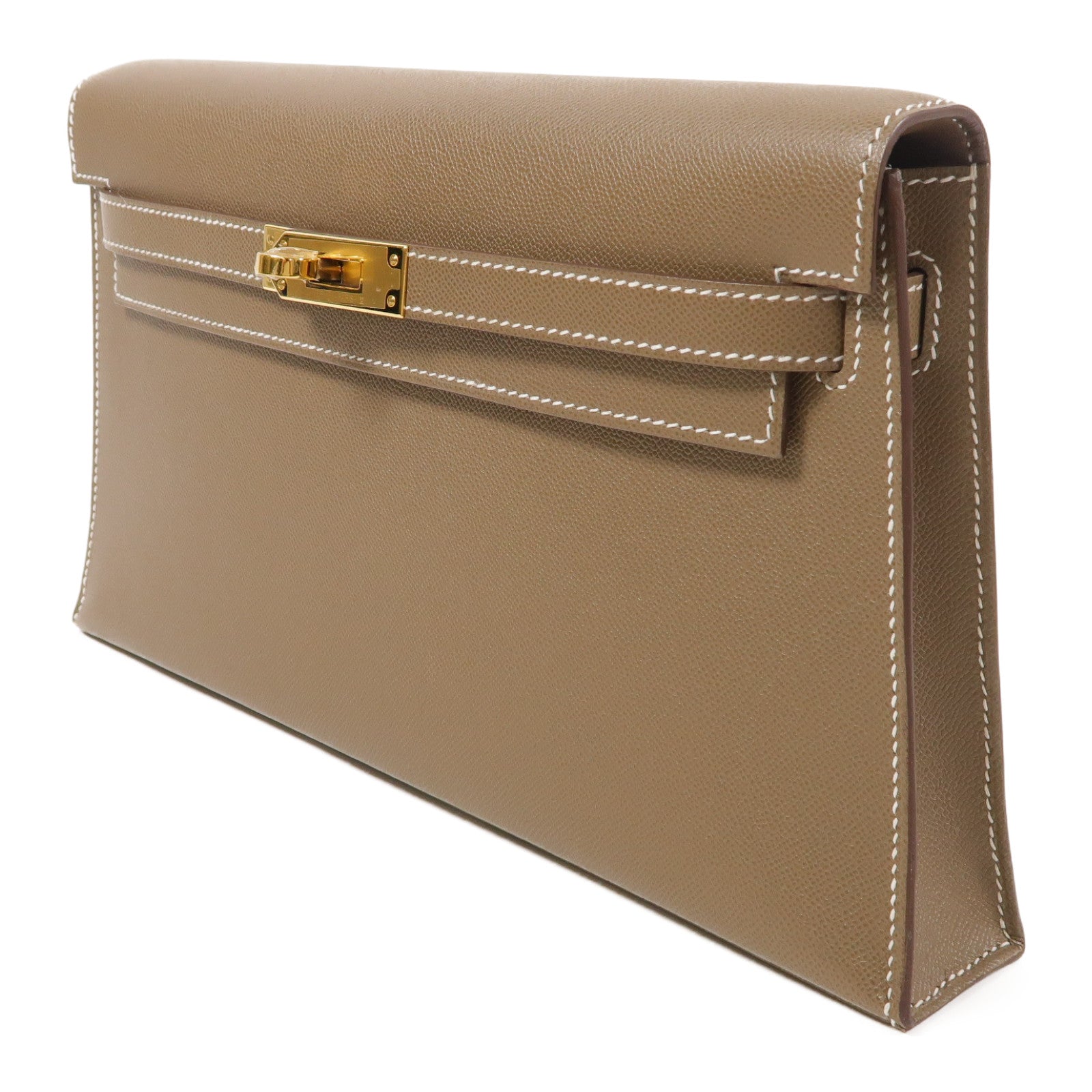HERMES Veau Madame皮革Kelly Elan金扣肩背袋Etoupe