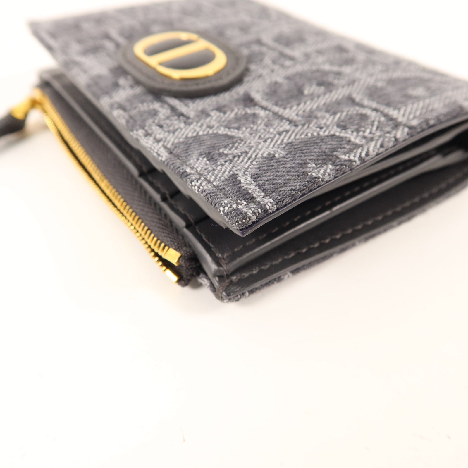 Dior 牛仔布料30 Montaigne Dahlia Bifold Wallet金扣錢包
