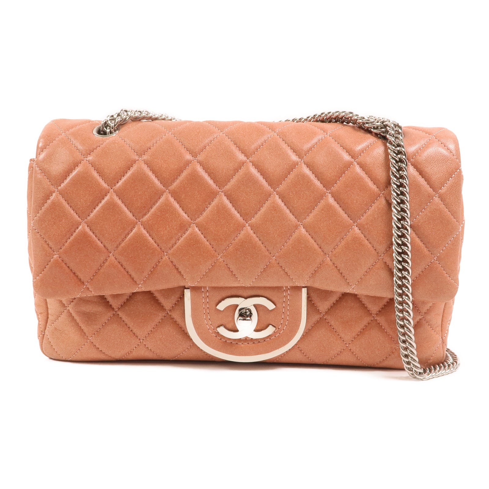 CHANEL 羊皮皮革Chain Shoulder銀扣鏈帶肩背袋