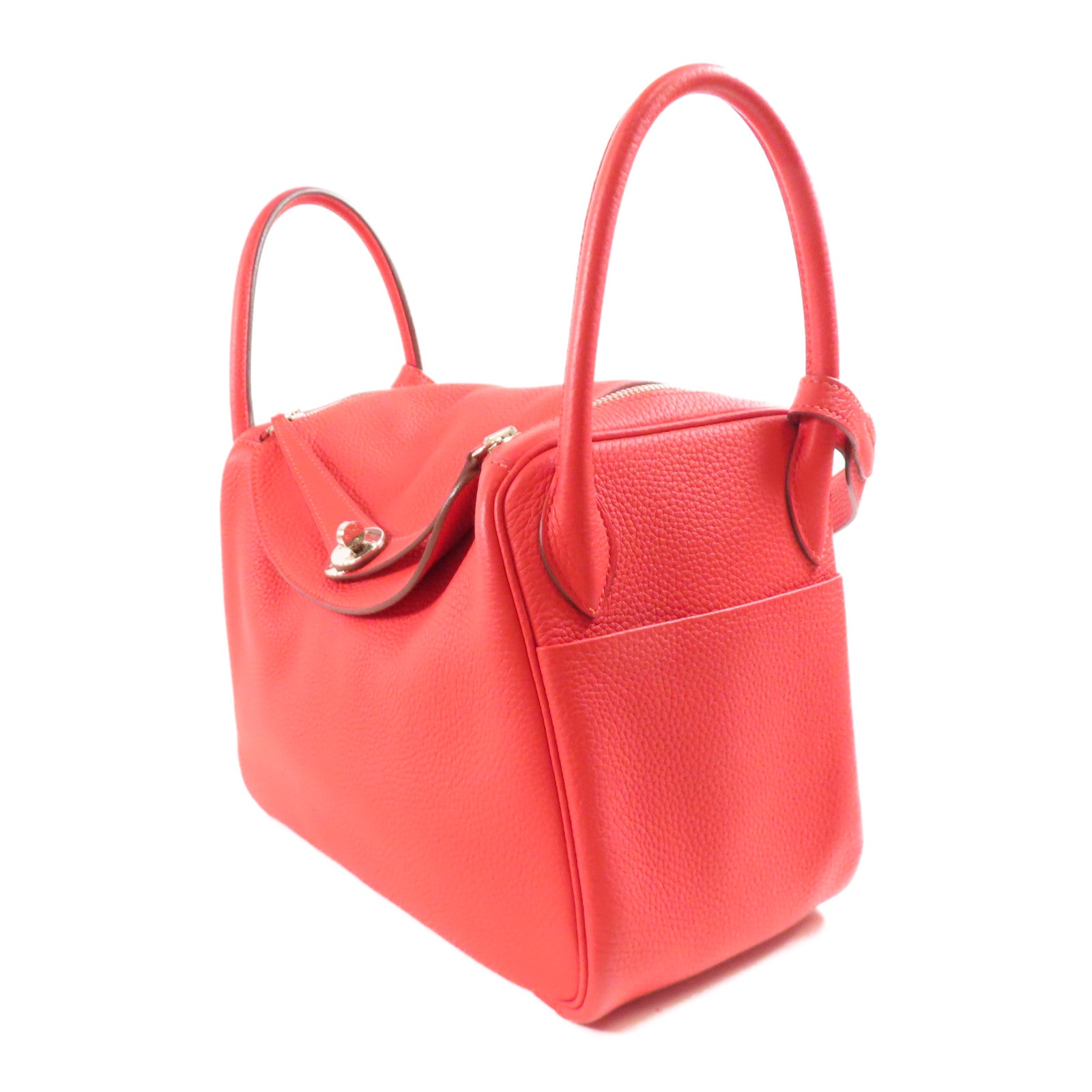 HERMES Clemence皮革Lindy 30銀扣手挽肩背兩用袋Rouge de Coeur