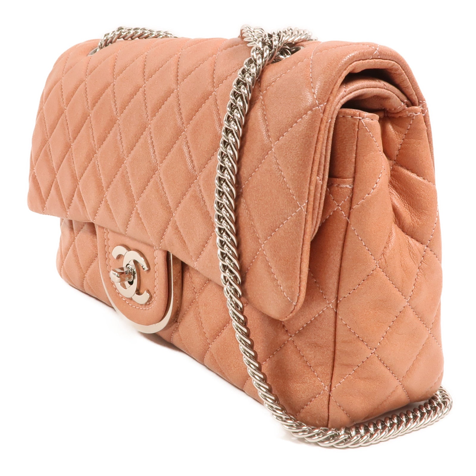CHANEL 羊皮皮革Chain Shoulder銀扣鏈帶肩背袋