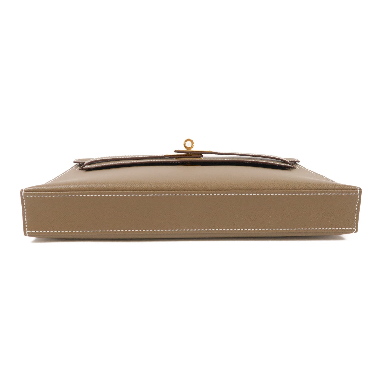 HERMES Veau Madame皮革Kelly Elan金扣肩背袋Etoupe