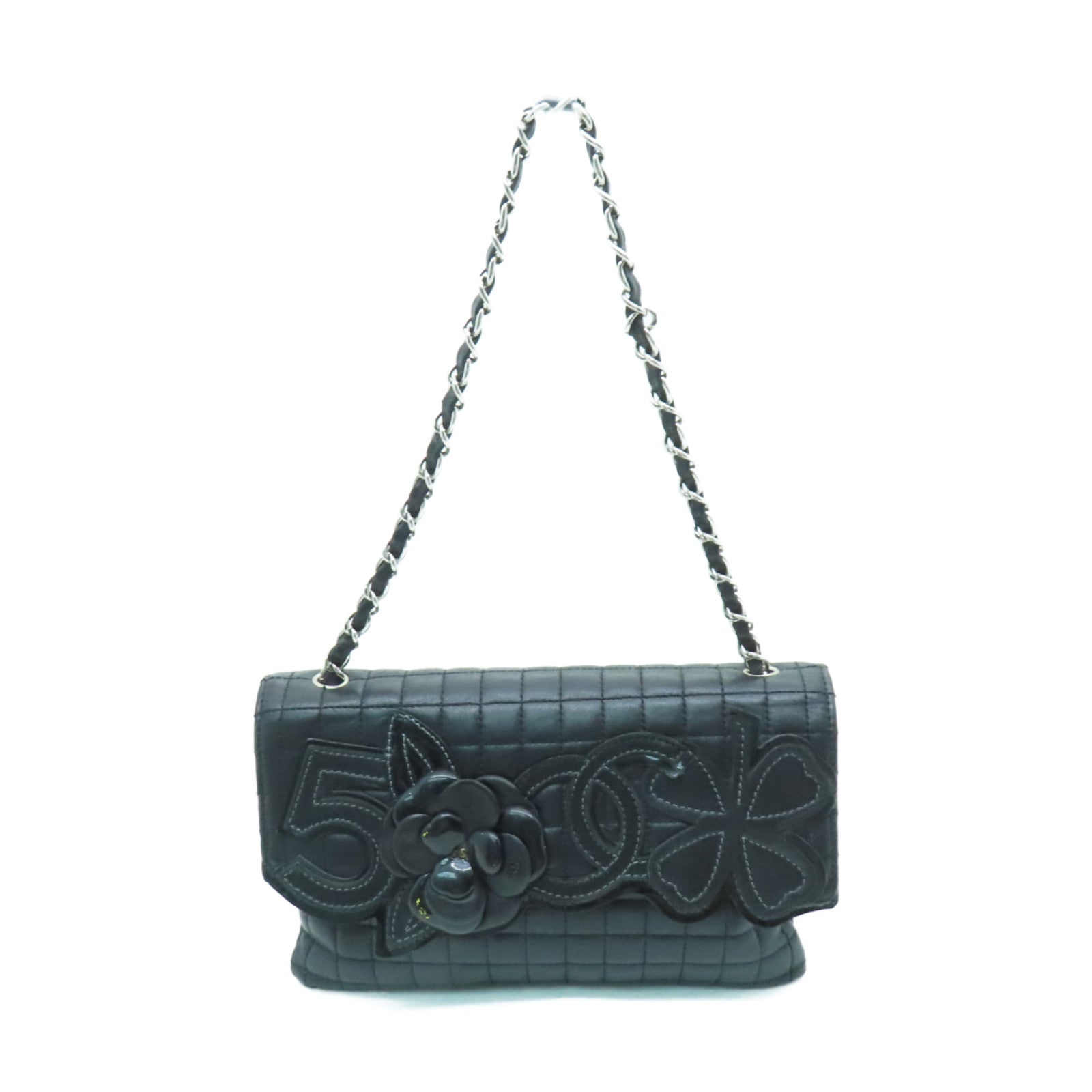 CHANEL 【清倉大減價】牛皮皮革Chain Shoulder Bag銀扣鏈帶肩背袋黑色