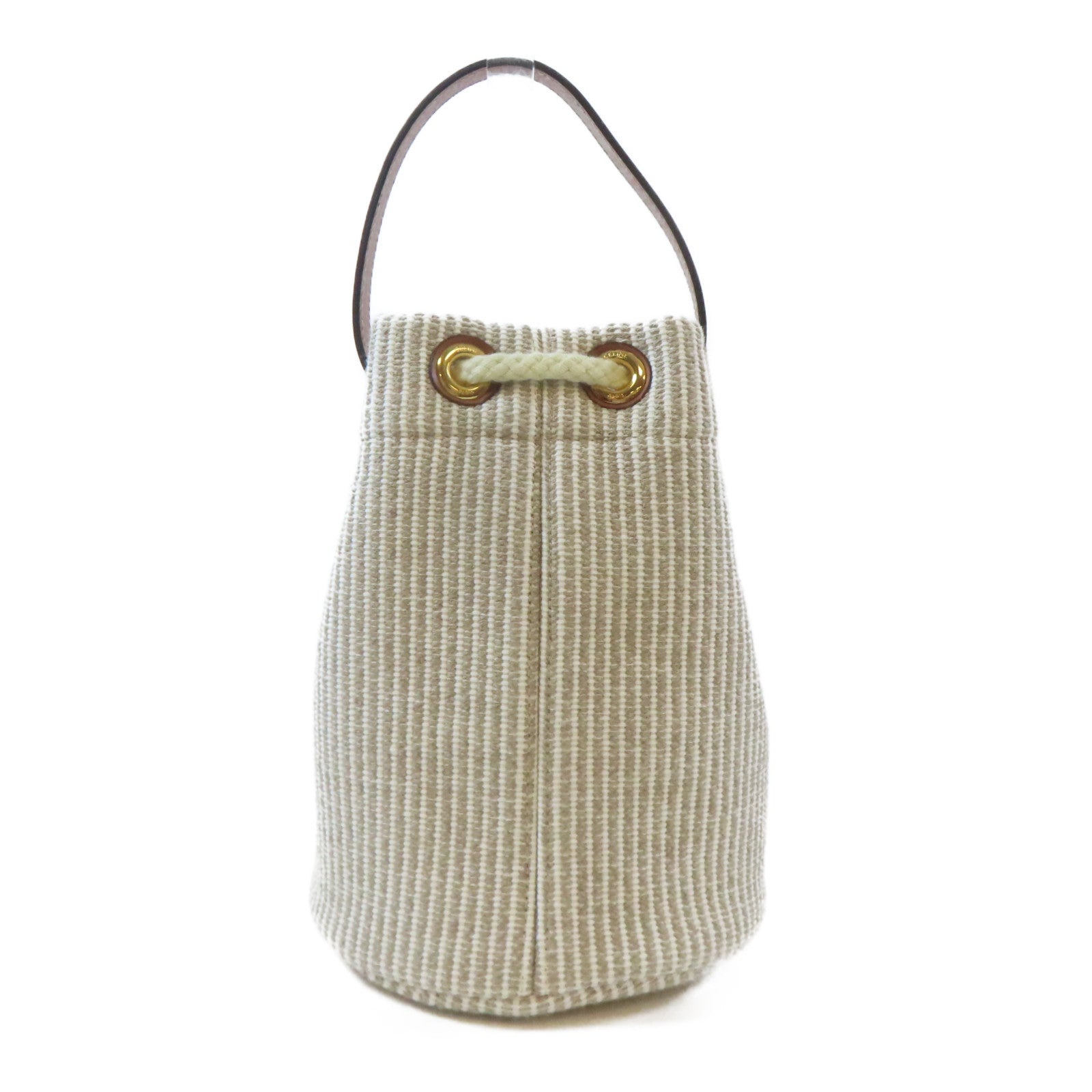 CELINE 帆布/皮革Teen Drawstring Handbag金扣手挽袋米色/淺褐色