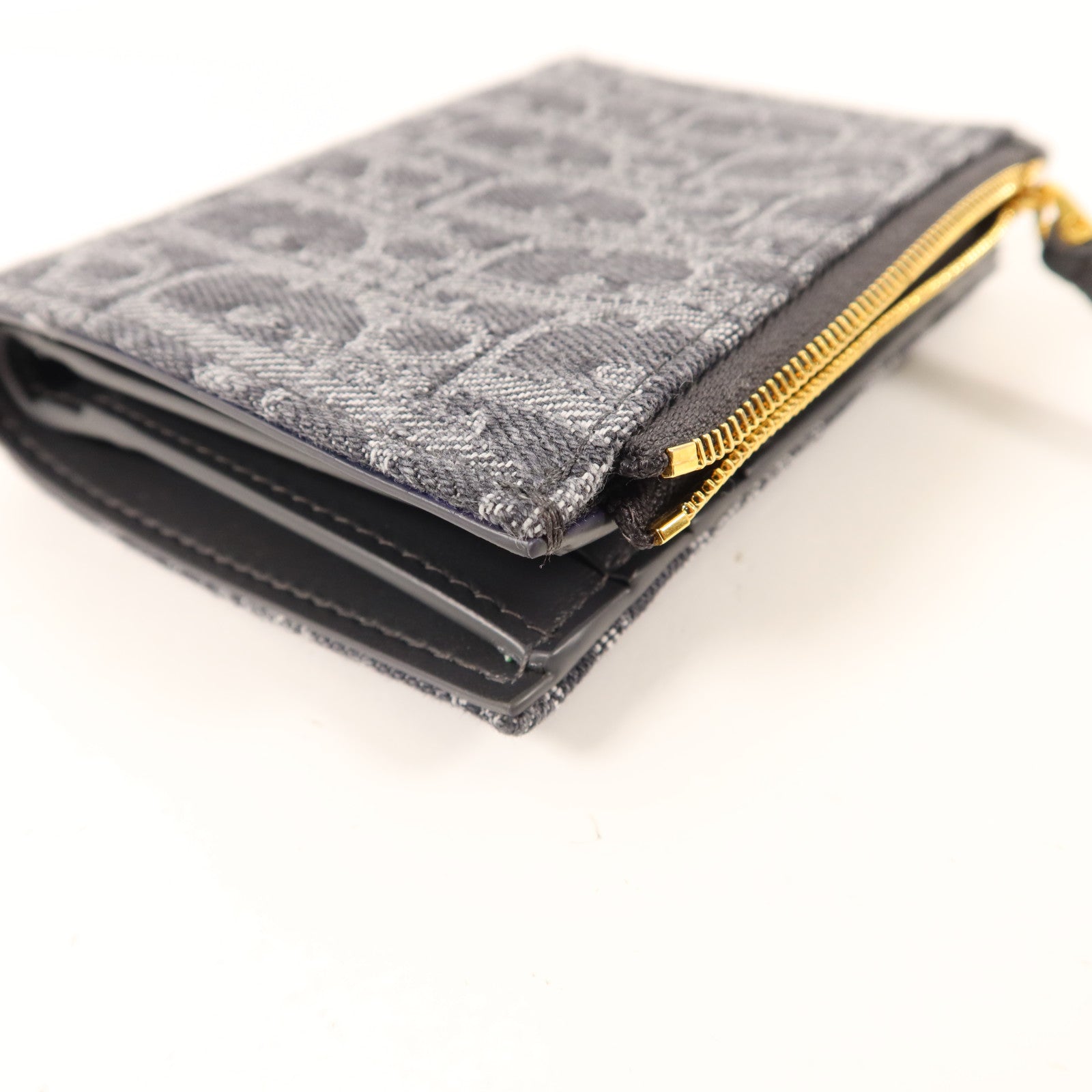 Dior 牛仔布料30 Montaigne Dahlia Bifold Wallet金扣錢包