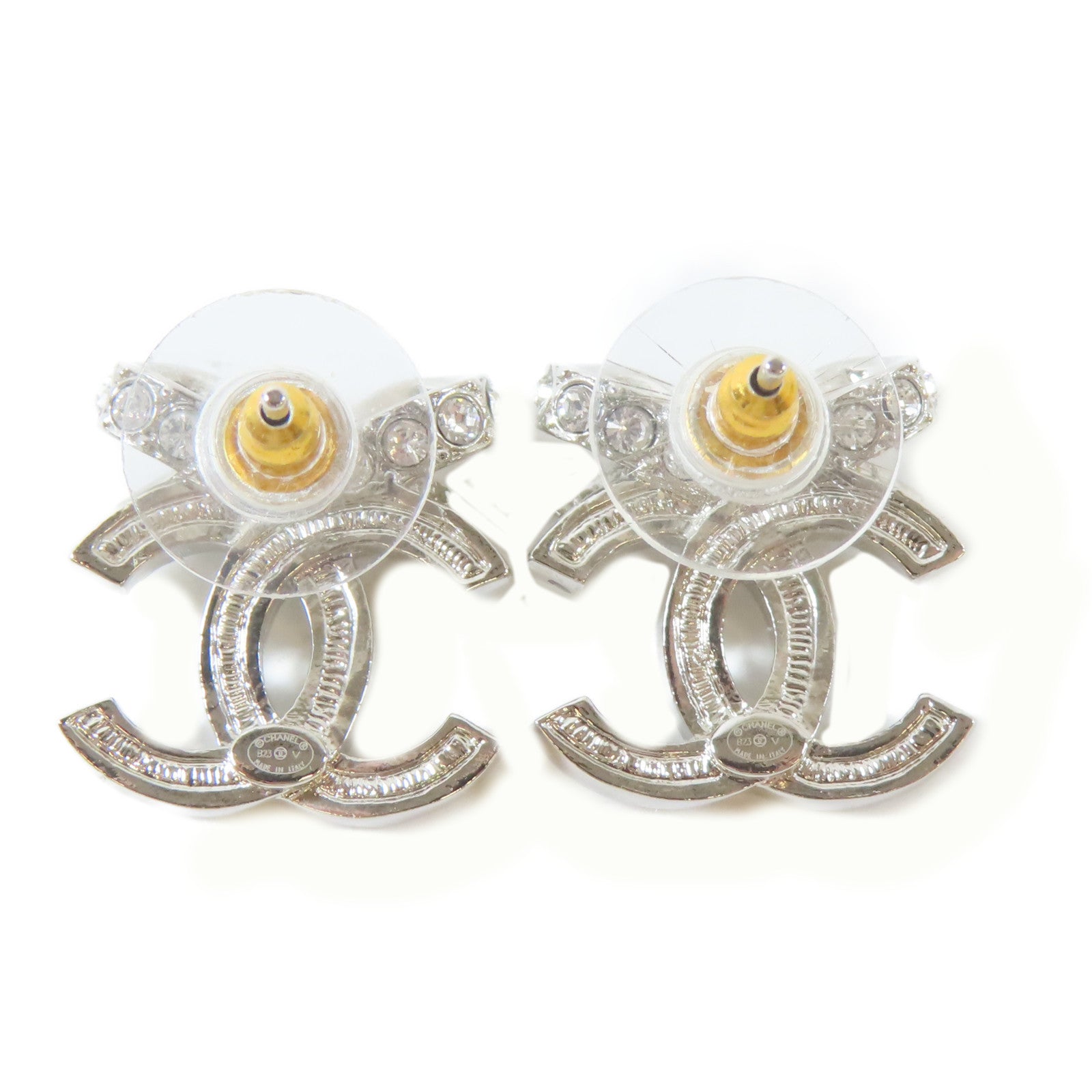 CHANEL 金屬/水晶Pierced Earrings耳環銀色