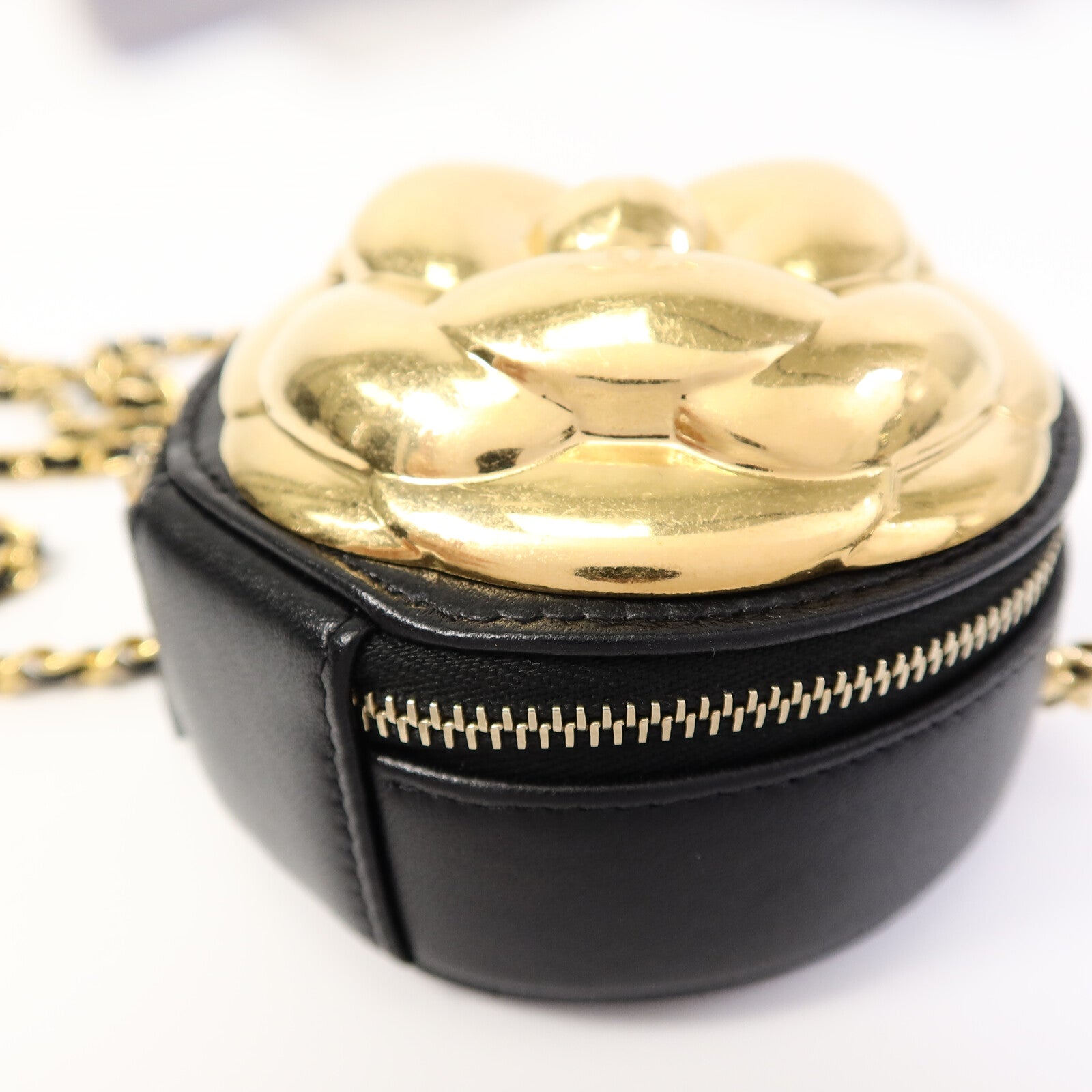 CHANEL 羊皮皮革Gold Camellia Bag鏈帶肩背袋