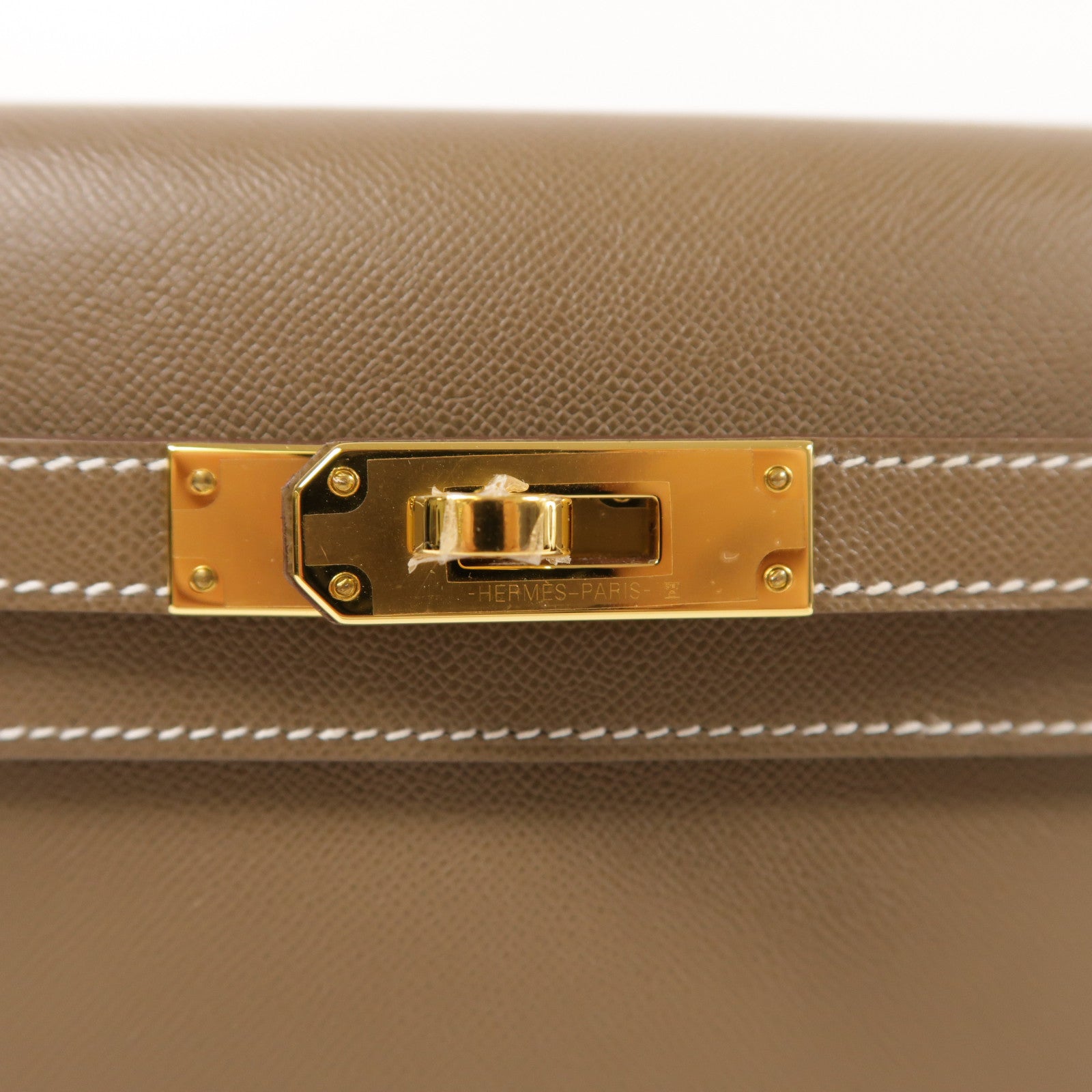 HERMES Veau Madame皮革Kelly Elan金扣肩背袋Etoupe
