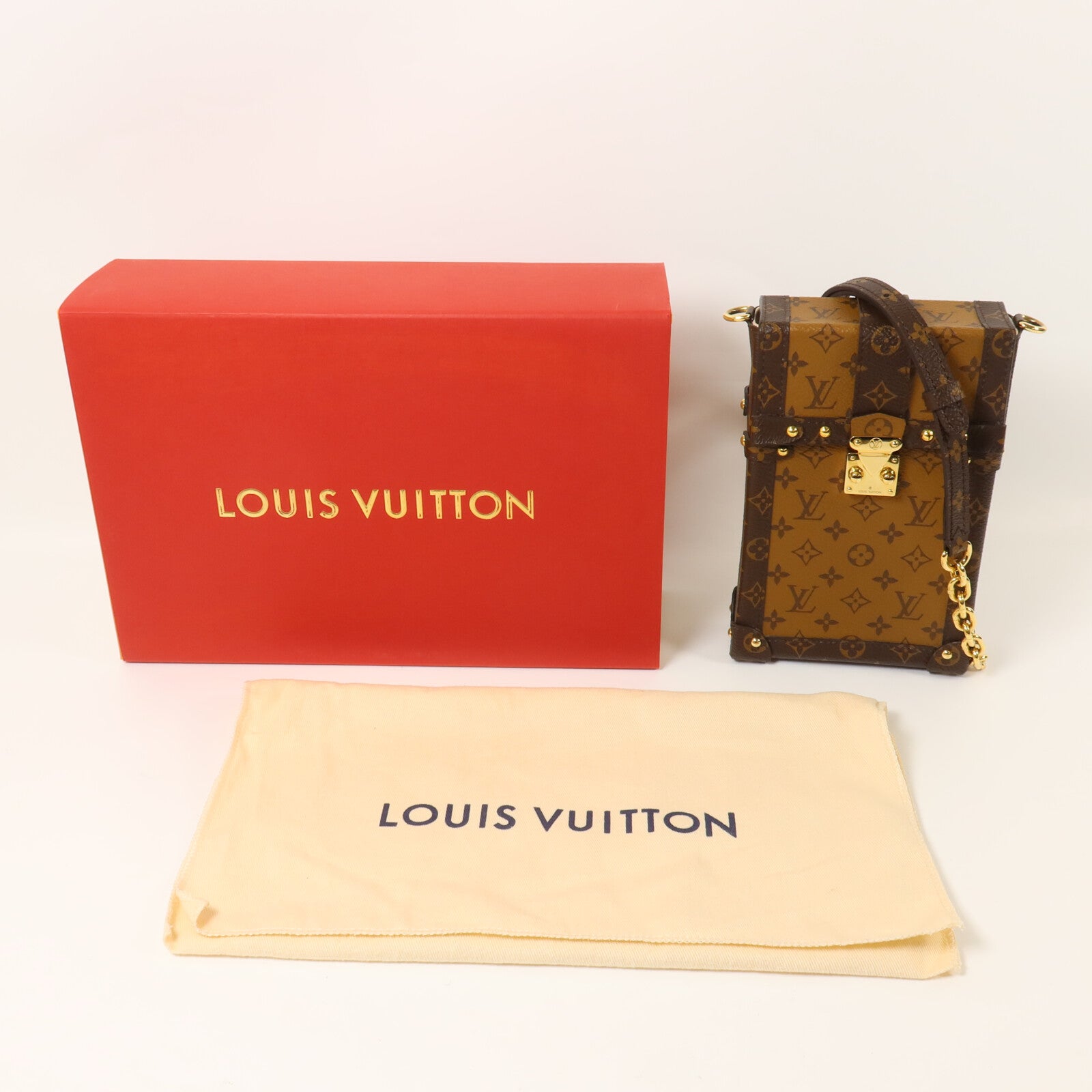 LOUIS VUITTON Monogram Pochette Trunk Vertical鏈帶肩背袋