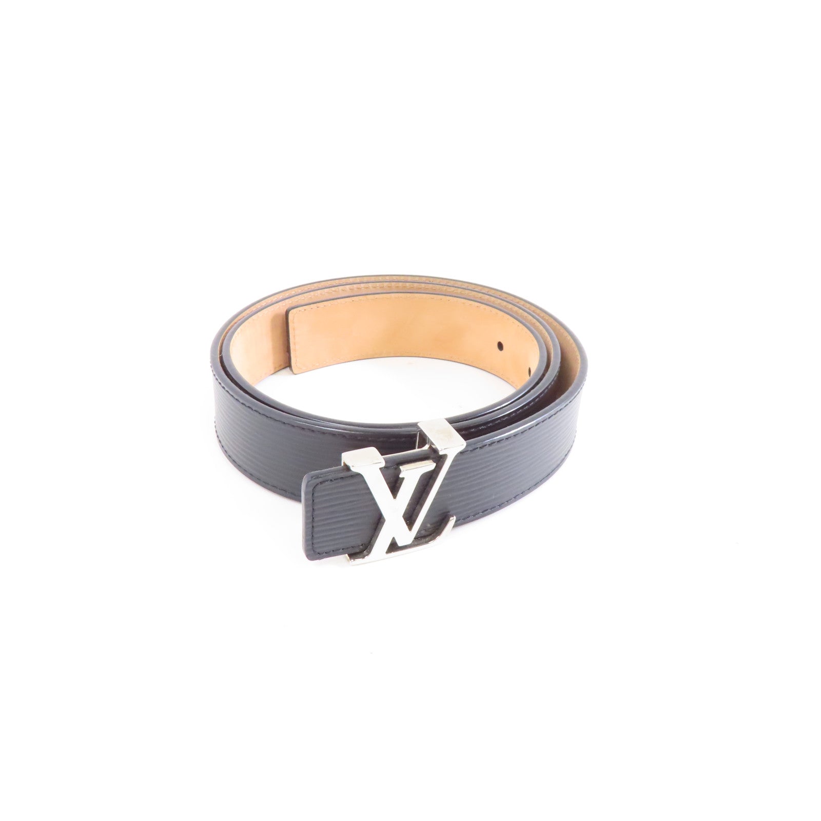 LOUIS VUITTON Epi Belt 90cm銀扣皮帶黑色