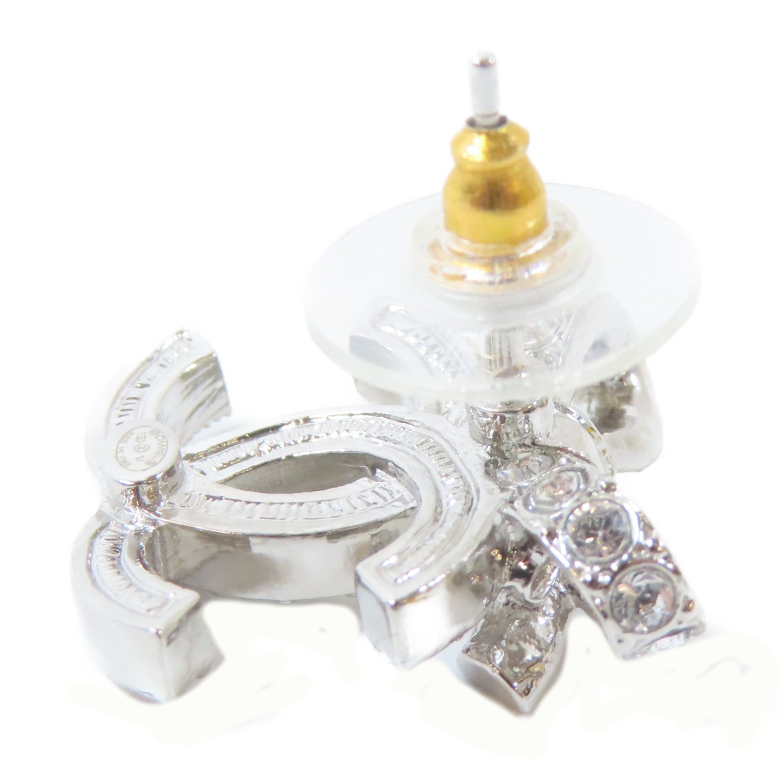 CHANEL 金屬/水晶Pierced Earrings耳環銀色