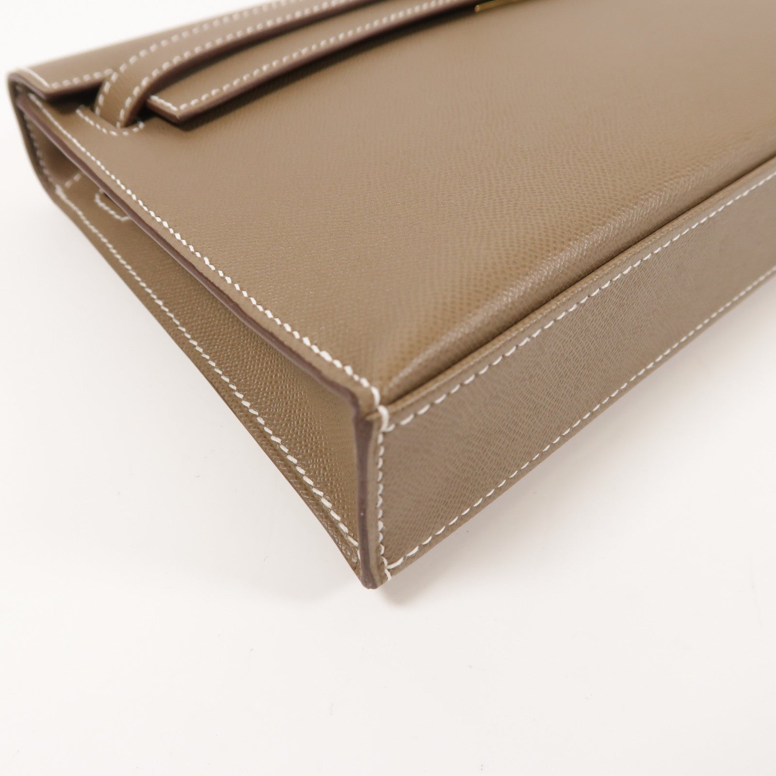 HERMES Veau Madame皮革Kelly Elan金扣肩背袋Etoupe