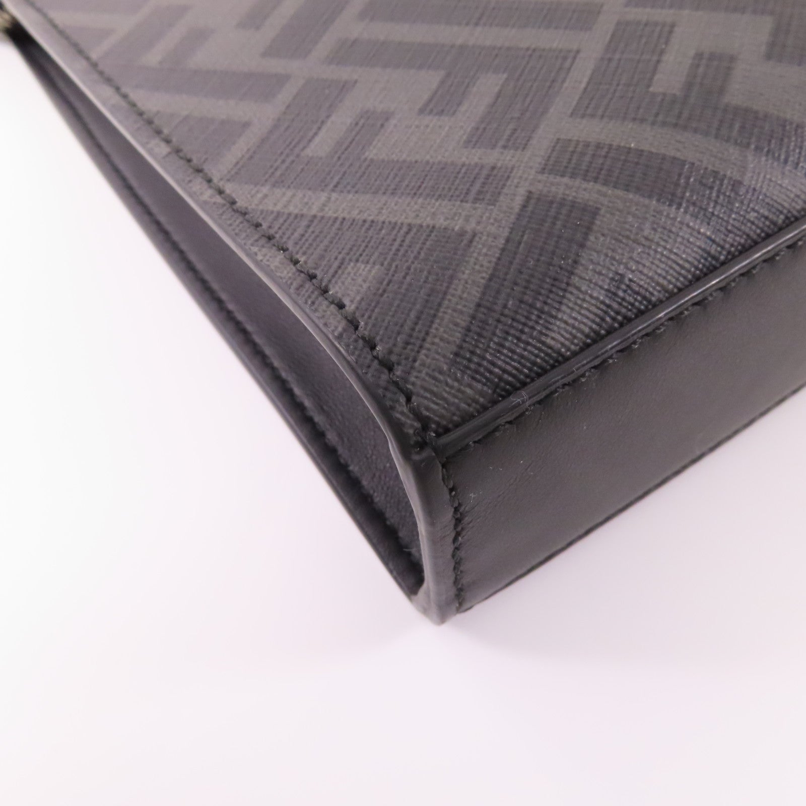 FENDI 牛皮皮革/塗層帆布Pouch銀扣手拿包