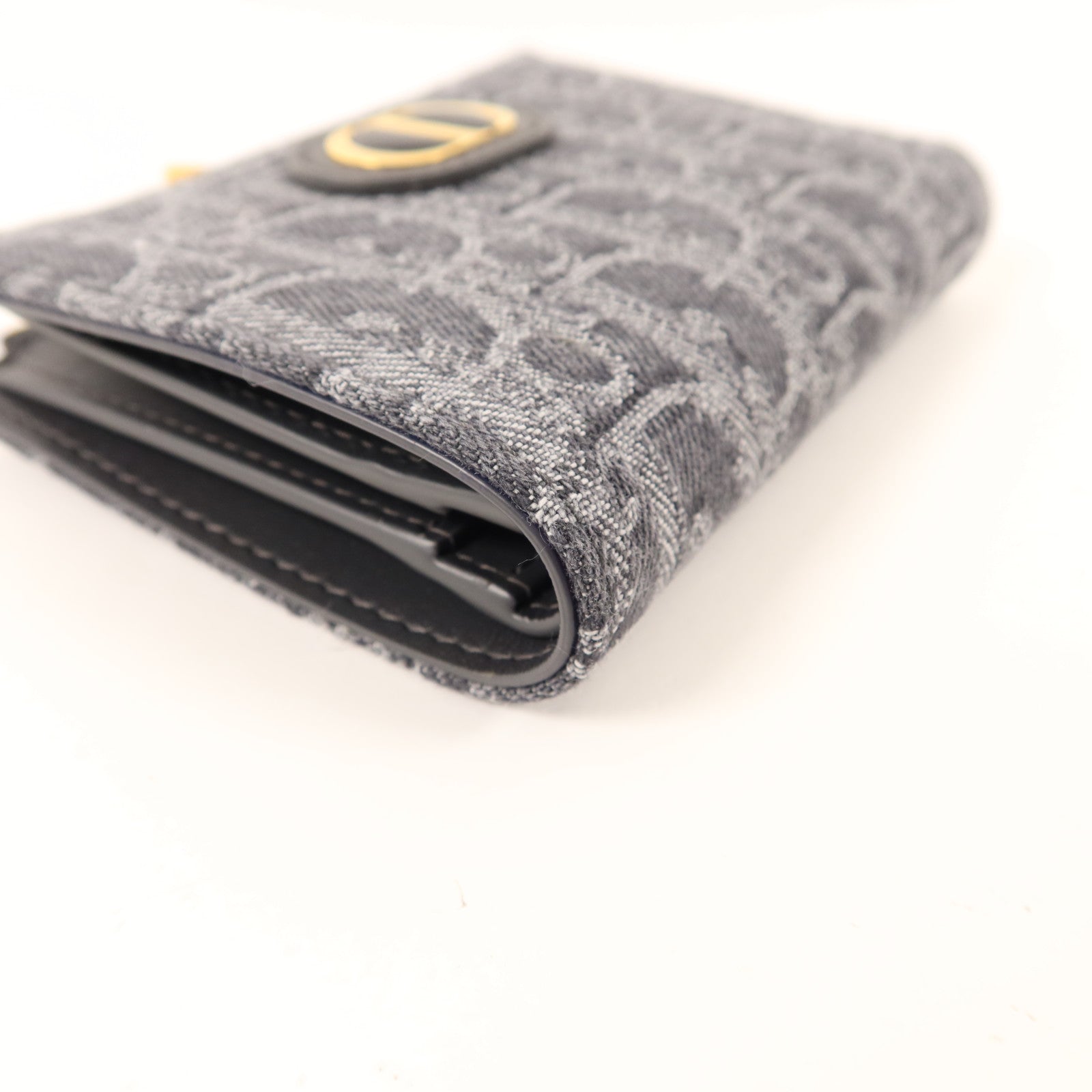 Dior 牛仔布料30 Montaigne Dahlia Bifold Wallet金扣錢包