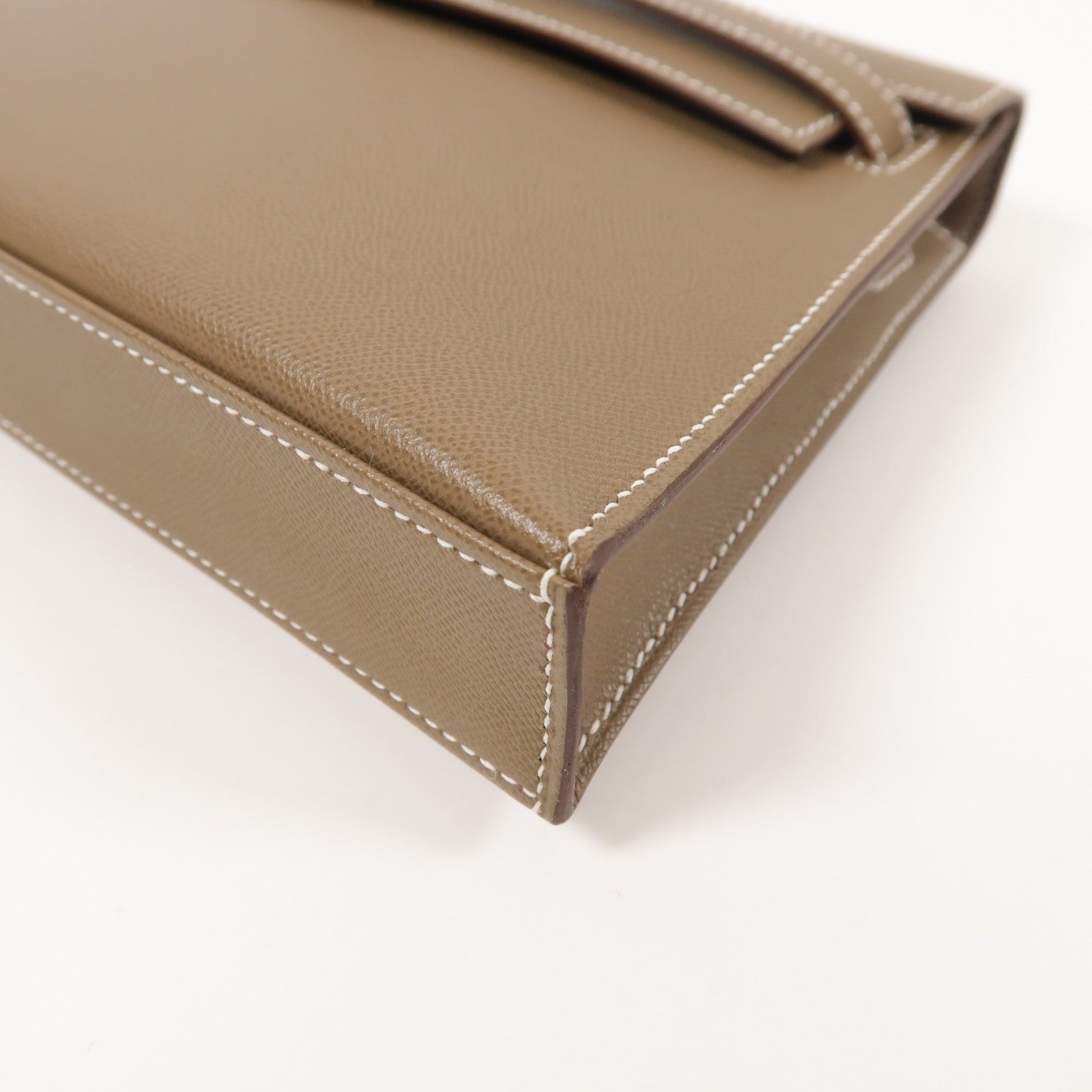 HERMES Veau Madame皮革Kelly Elan金扣肩背袋Etoupe