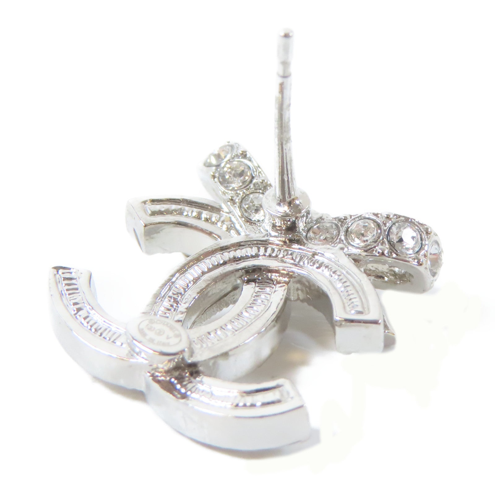CHANEL 金屬/水晶Pierced Earrings耳環銀色
