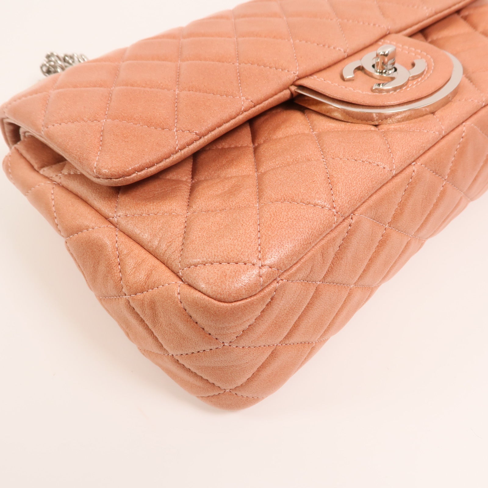 CHANEL 羊皮皮革Chain Shoulder銀扣鏈帶肩背袋