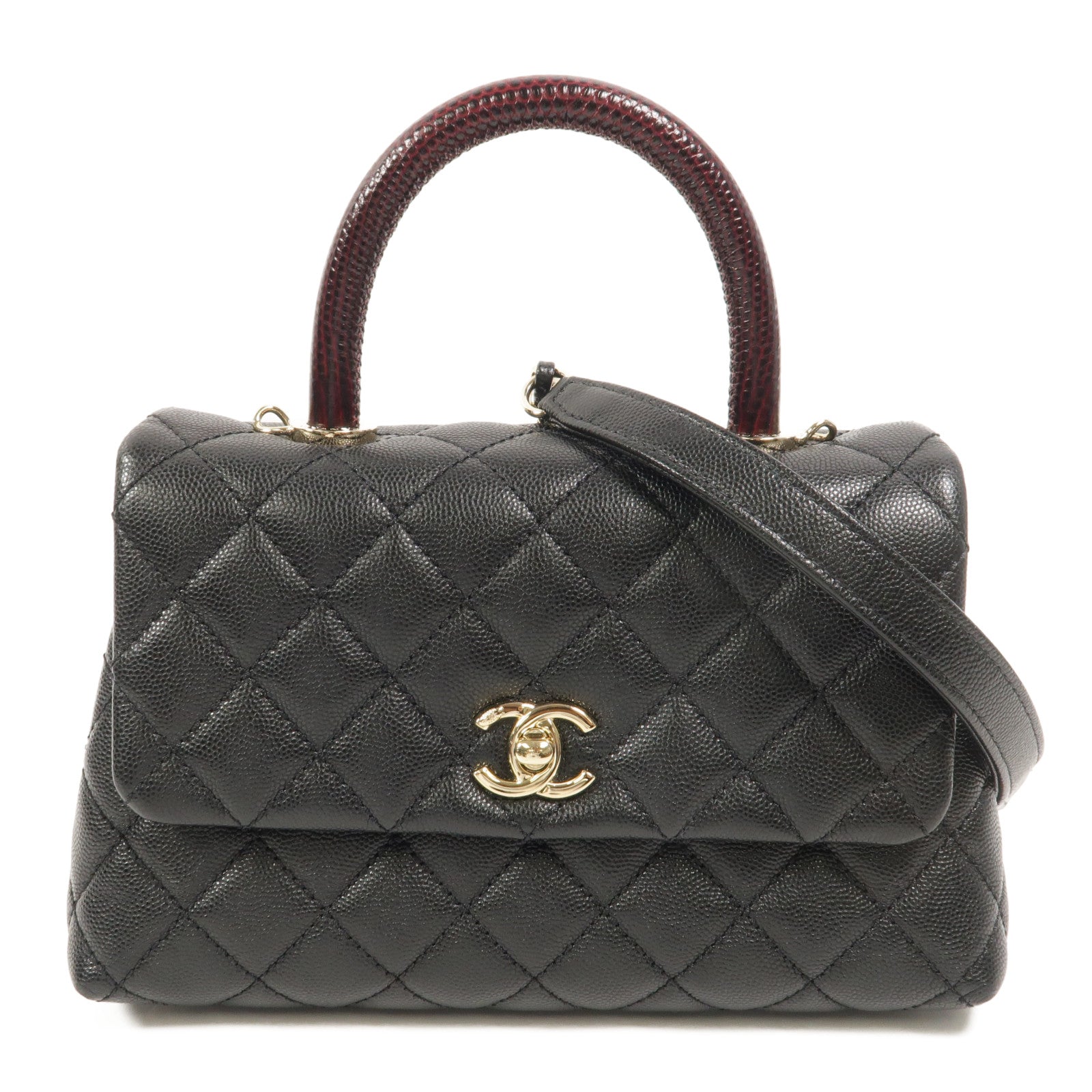 CHANEL 牛皮皮革Coco Handle Small鏈帶手挽肩背兩用袋