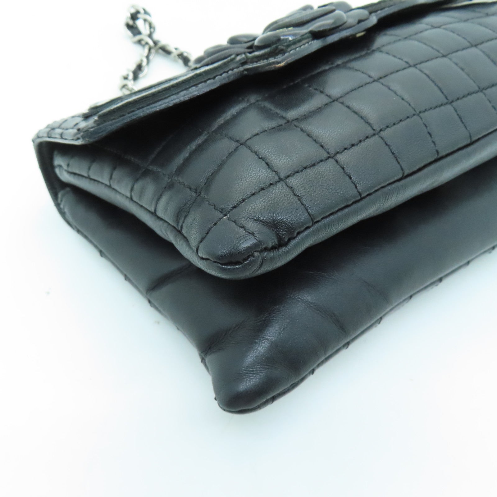 CHANEL 【清倉大減價】牛皮皮革Chain Shoulder Bag銀扣鏈帶肩背袋黑色
