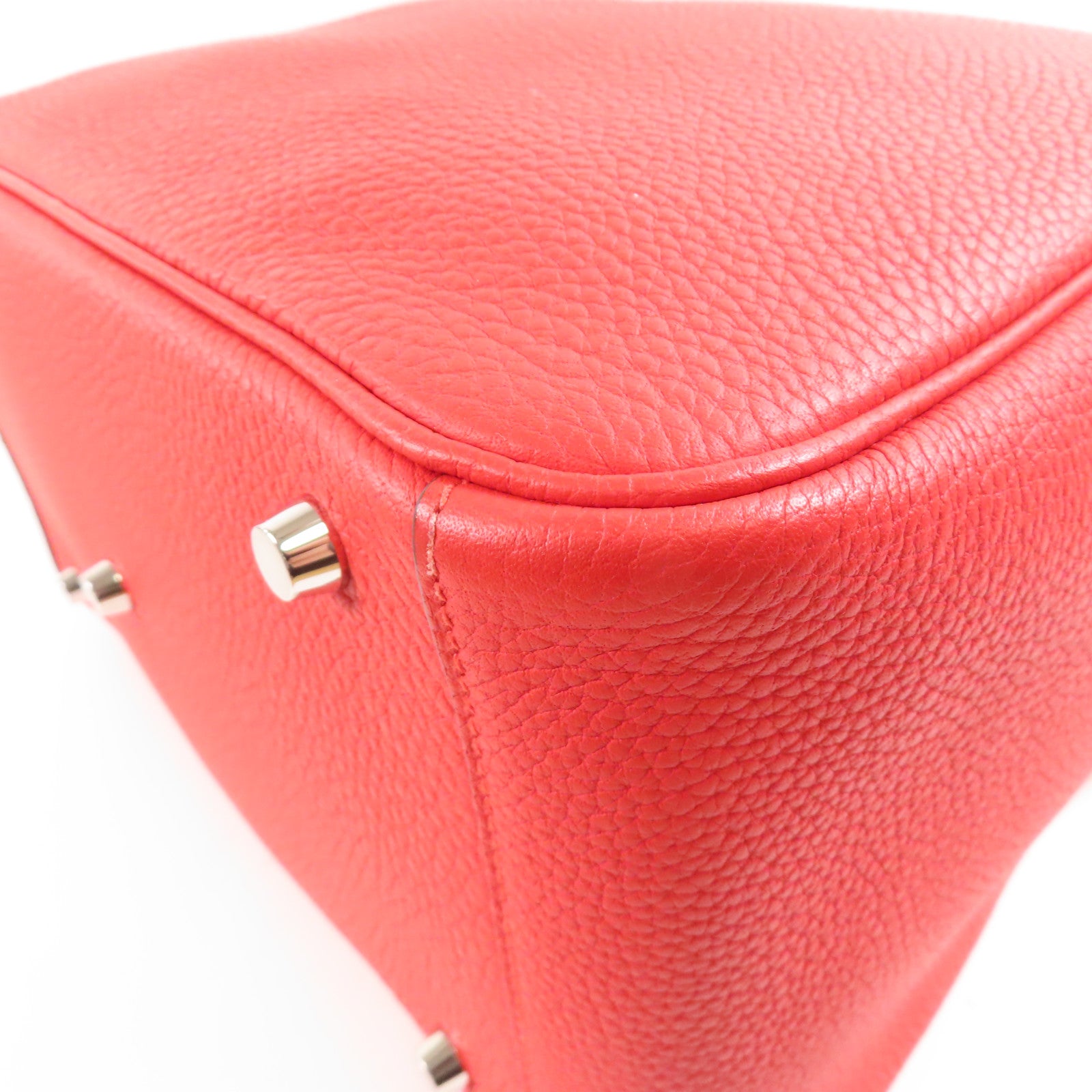 HERMES Clemence皮革Lindy 30銀扣手挽肩背兩用袋Rouge de Coeur