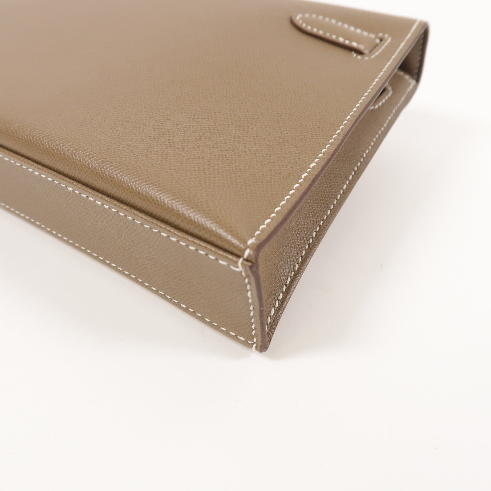 HERMES Veau Madame皮革Kelly Elan金扣肩背袋Etoupe