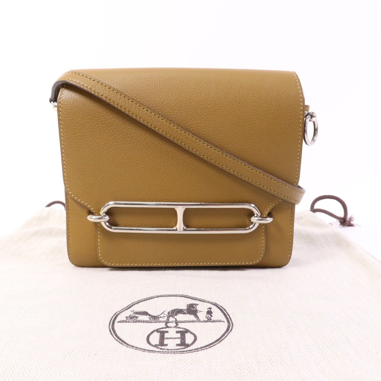 HERMES Evercolor皮革Roulis Mini銀扣肩背袋Alezan
