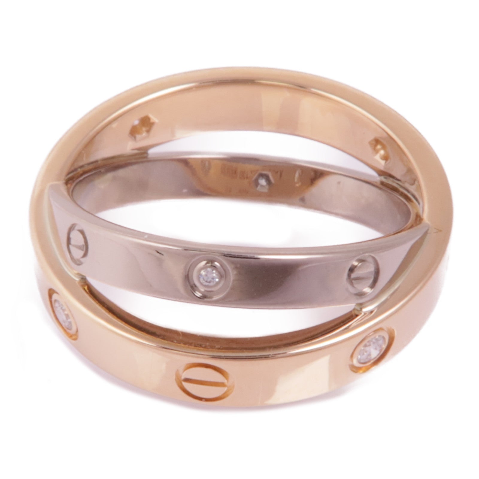 CARTIER 18K白金/玫瑰金Love Ring 6 Diamonds鑽石戒指Cartier#49/US#5.25