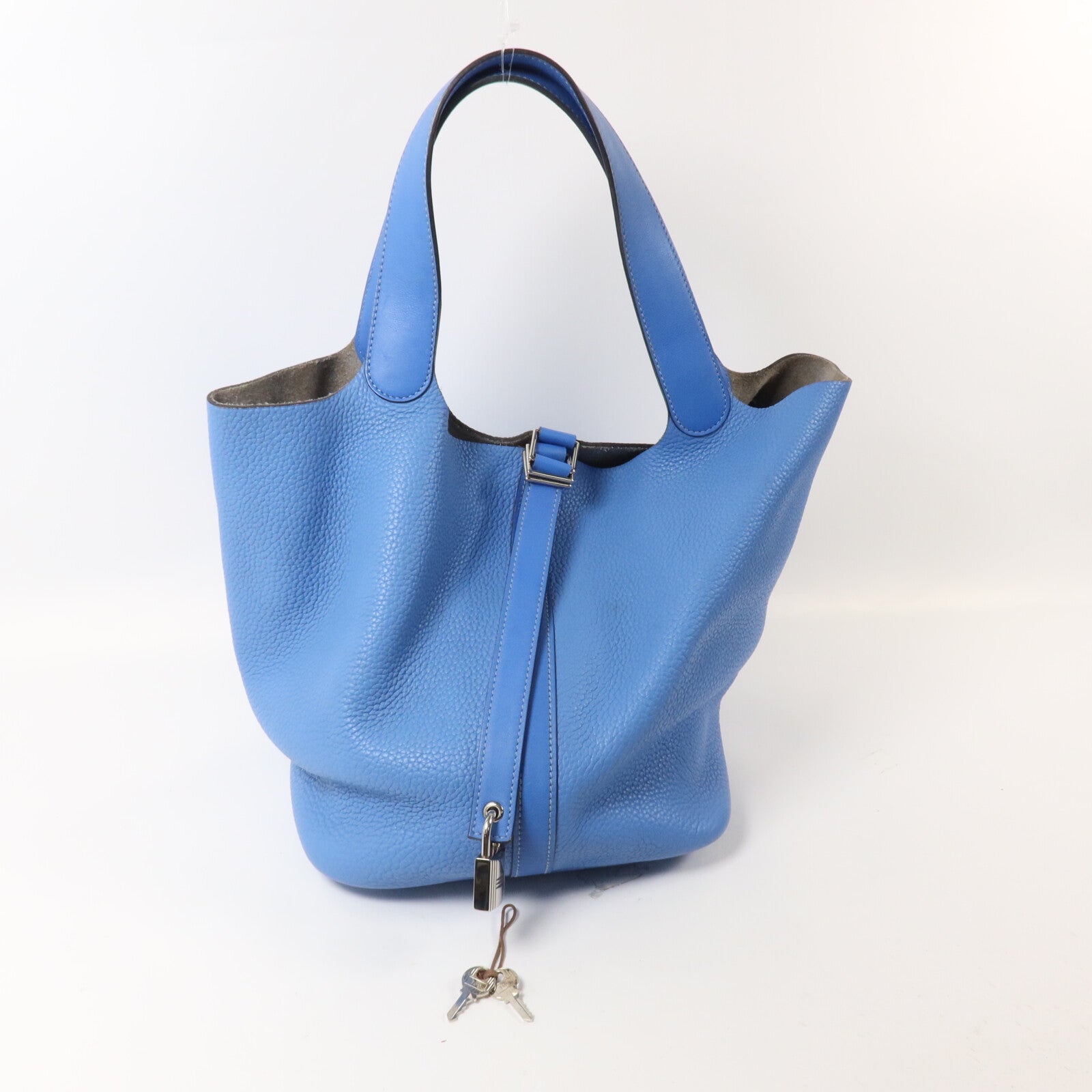 HERMES Clemence皮革Picotin GM手挽袋Bleu Paradis