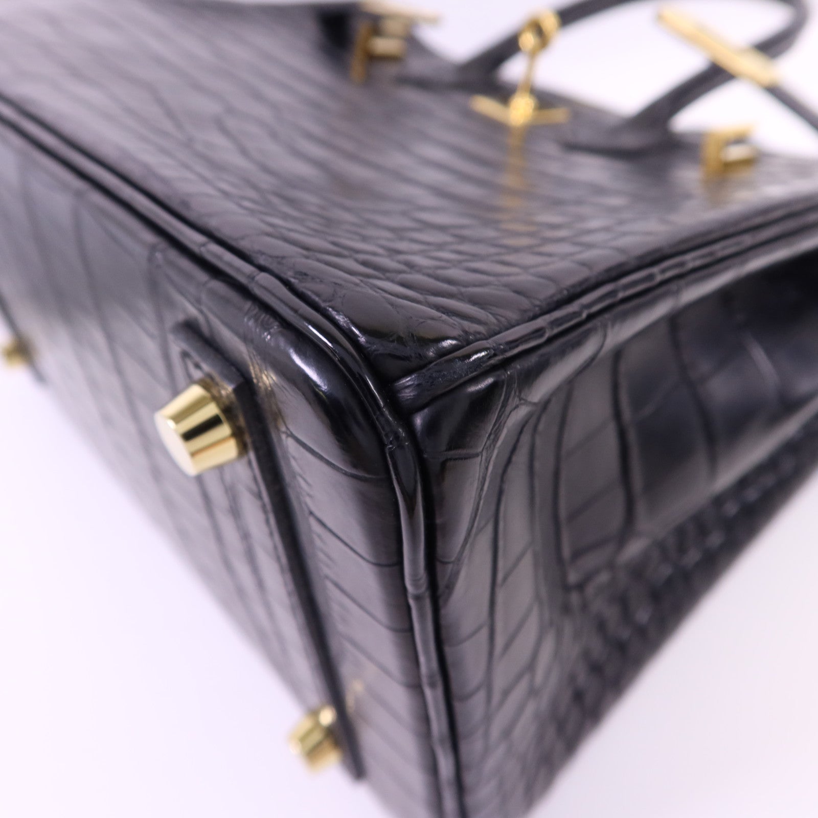 HERMES Alligator Mat皮革Birkin 25金扣手挽袋Noir