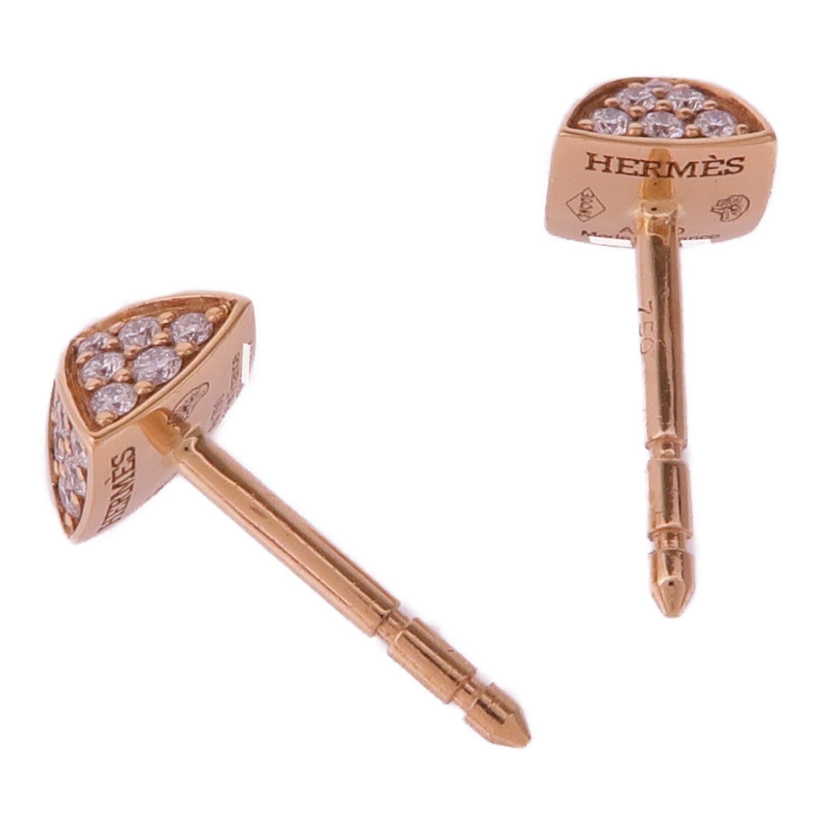 HERMES 18K玫瑰金Clou d'H Earrings鑽石耳環