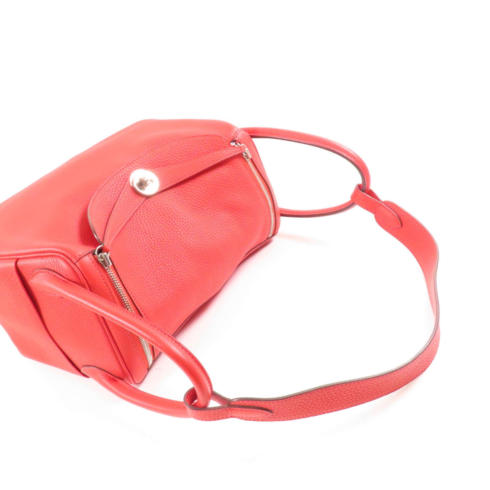 HERMES Clemence皮革Lindy 30銀扣手挽肩背兩用袋Rouge de Coeur