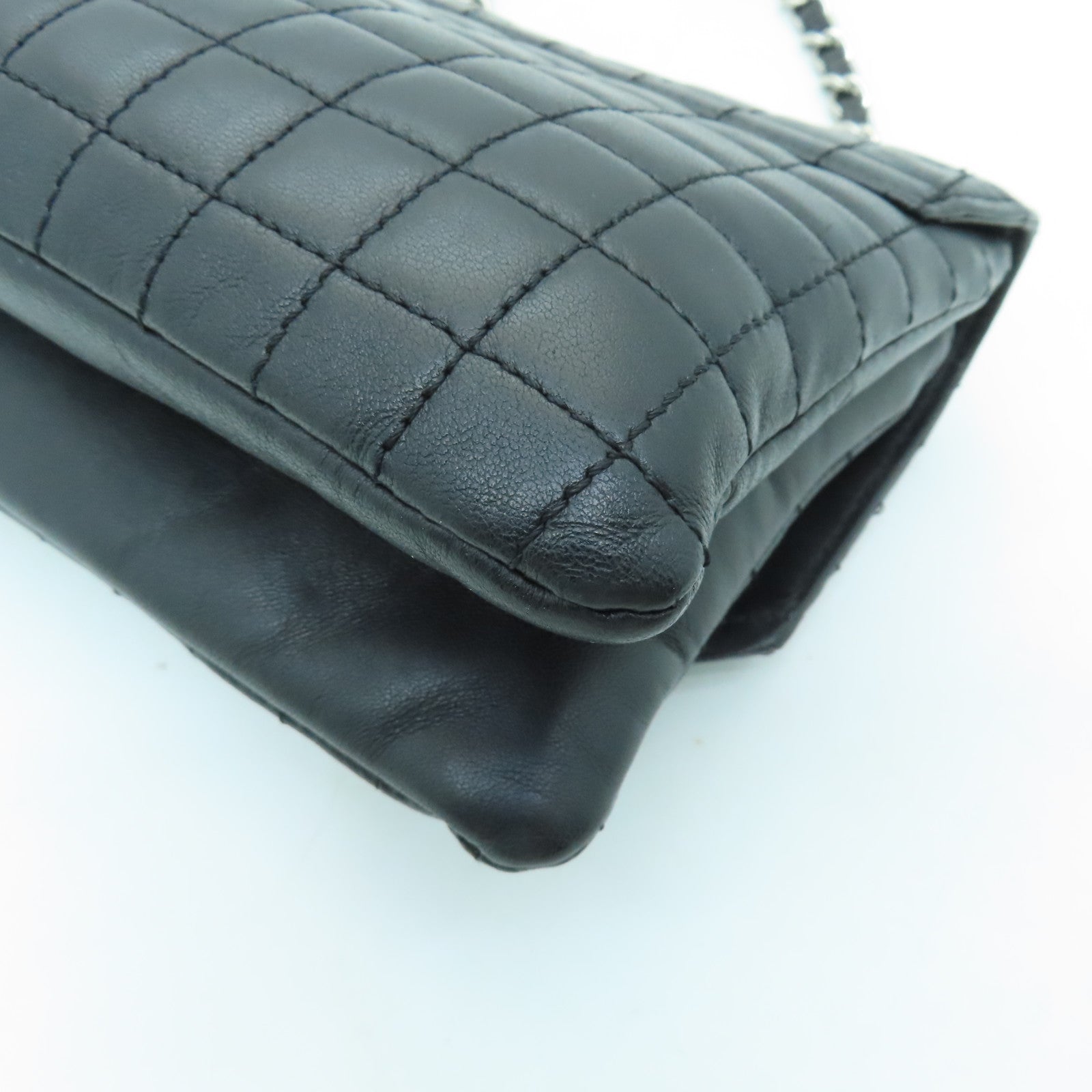 CHANEL 【清倉大減價】牛皮皮革Chain Shoulder Bag銀扣鏈帶肩背袋黑色