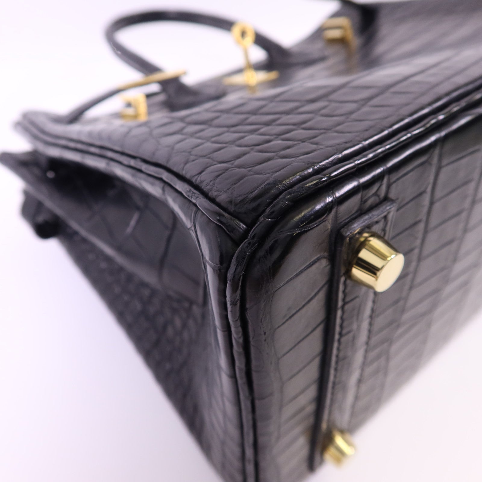 HERMES Alligator Mat皮革Birkin 25金扣手挽袋Noir