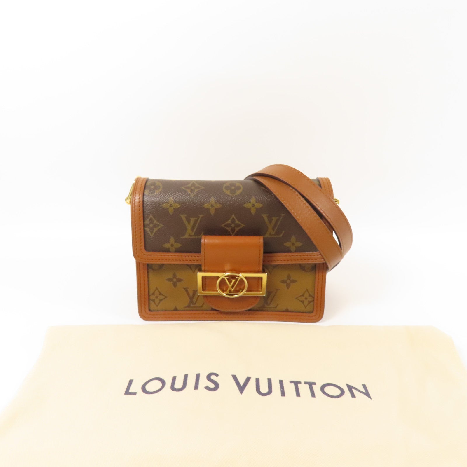 LOUIS VUITTON Monogram Reverse Mini Dauphine金扣肩背袋