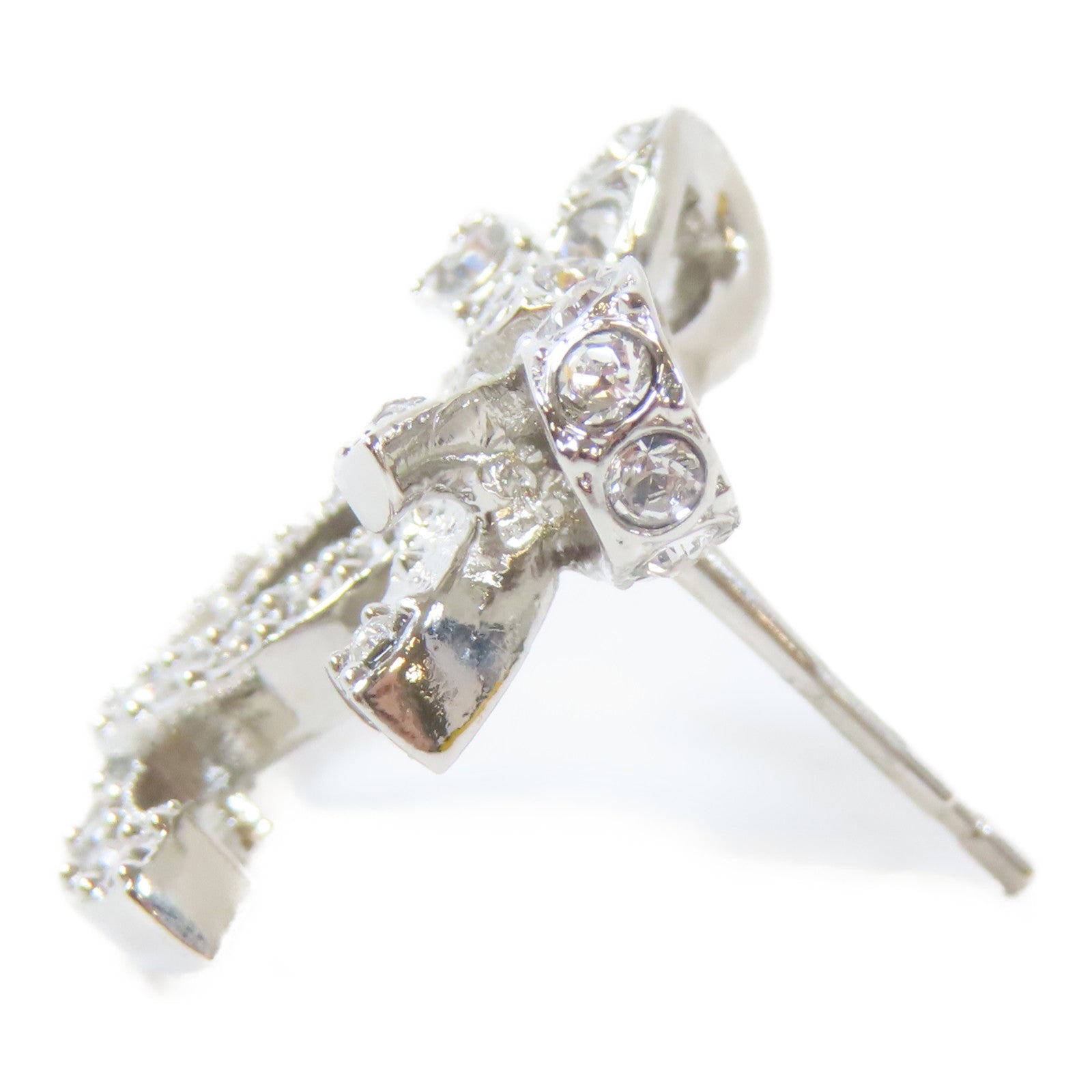 CHANEL 金屬/水晶Pierced Earrings耳環銀色