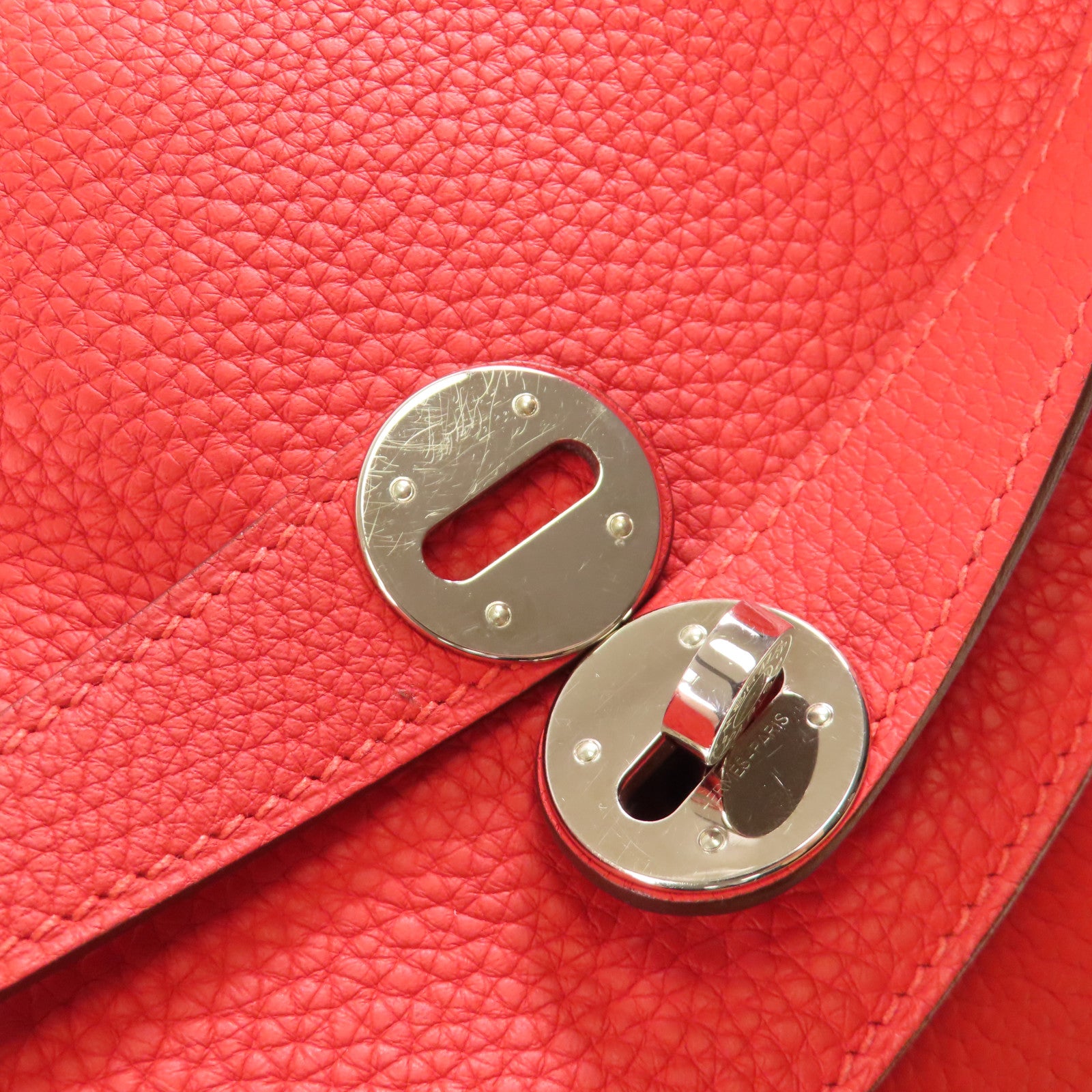 HERMES Clemence皮革Lindy 30銀扣手挽肩背兩用袋Rouge de Coeur