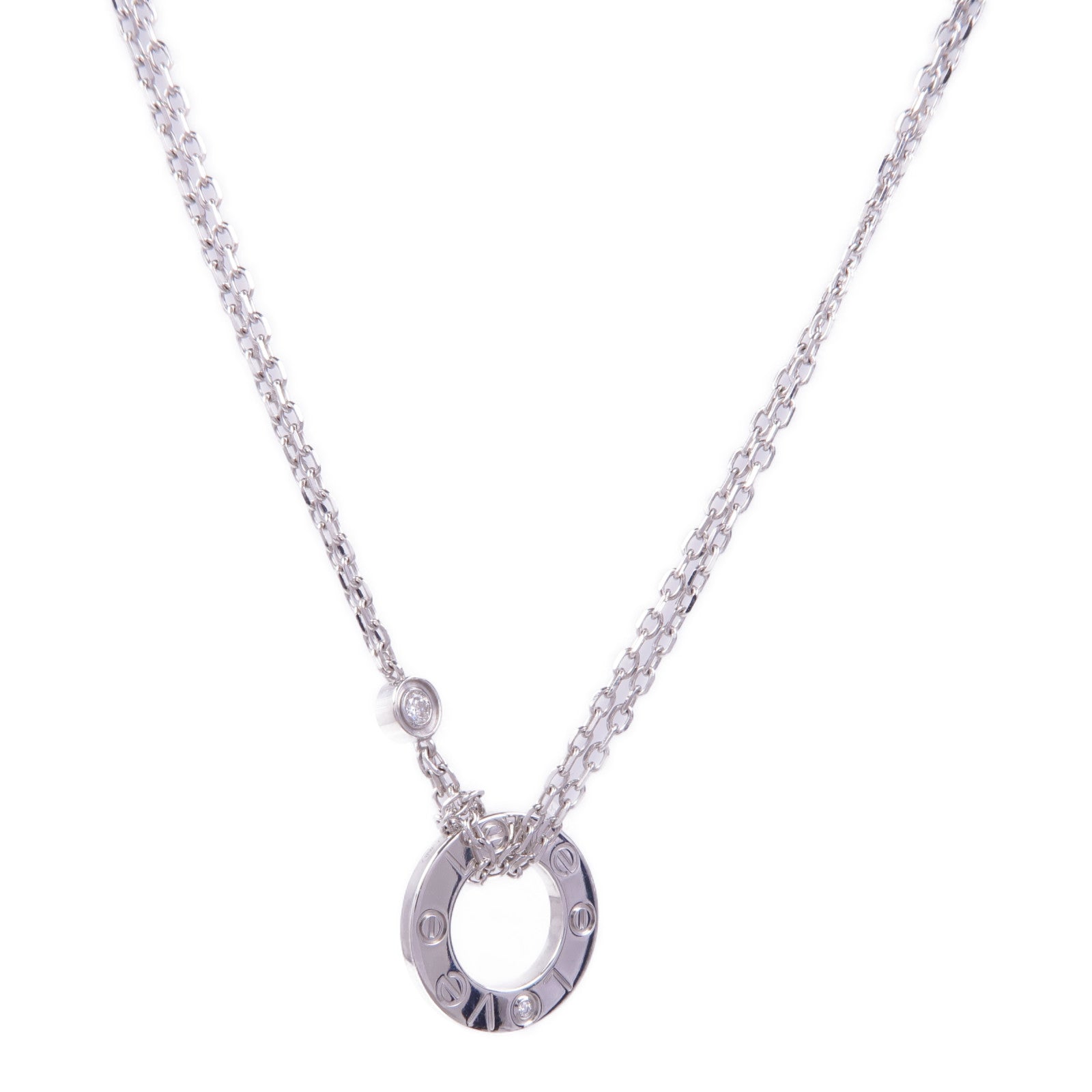 CARTIER 18K白金Love Necklace 2 Diamonds白金鑽石項鍊