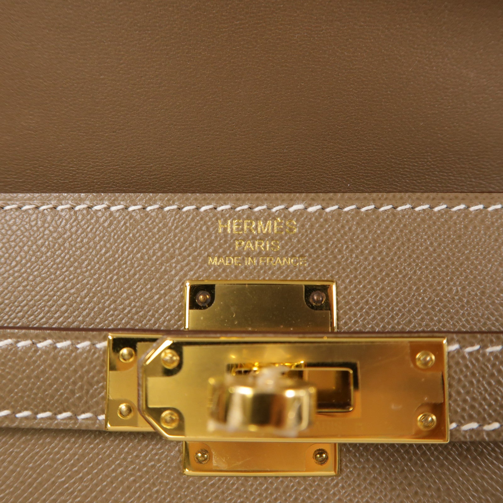 HERMES Veau Madame皮革Kelly Elan金扣肩背袋Etoupe