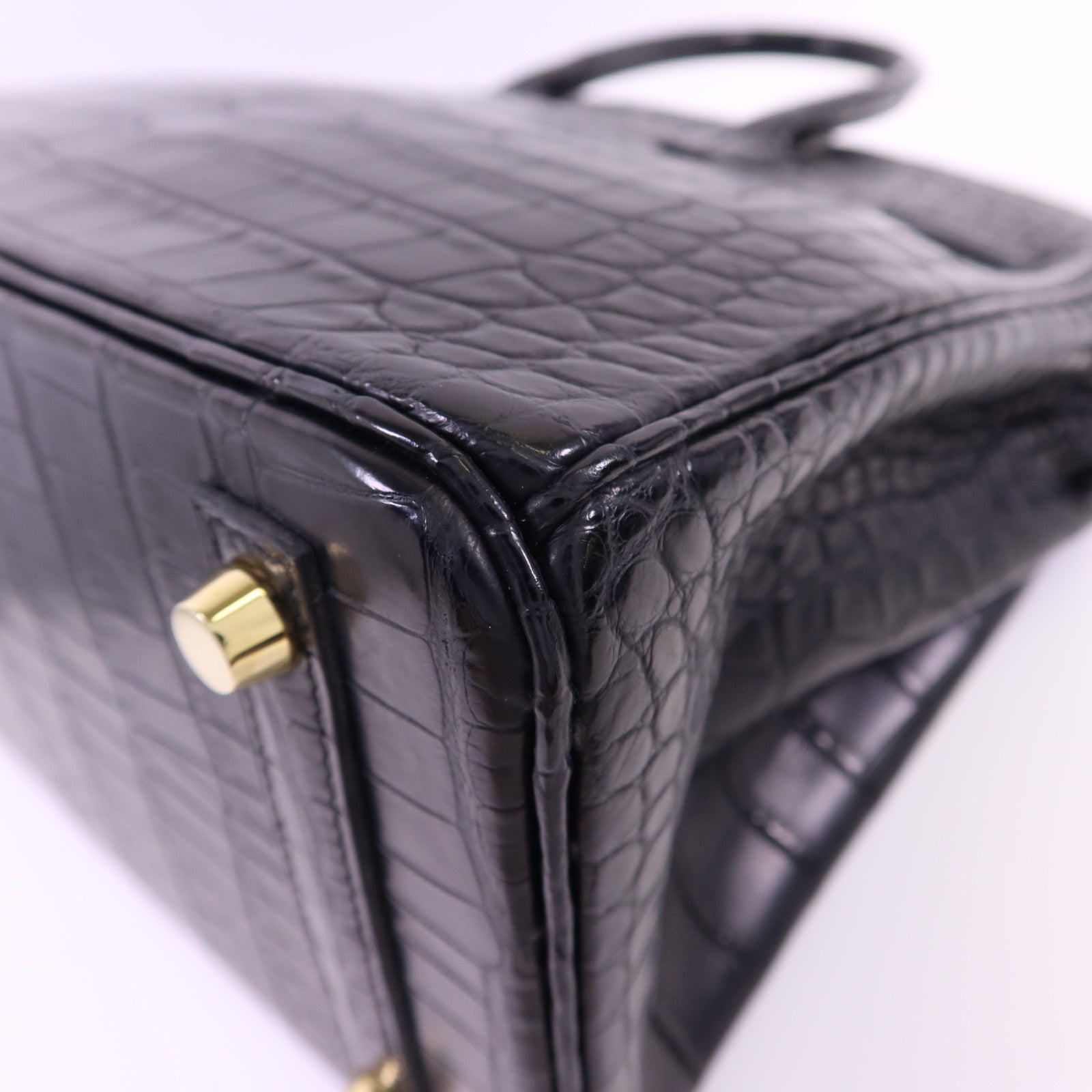 HERMES Alligator Mat皮革Birkin 25金扣手挽袋Noir