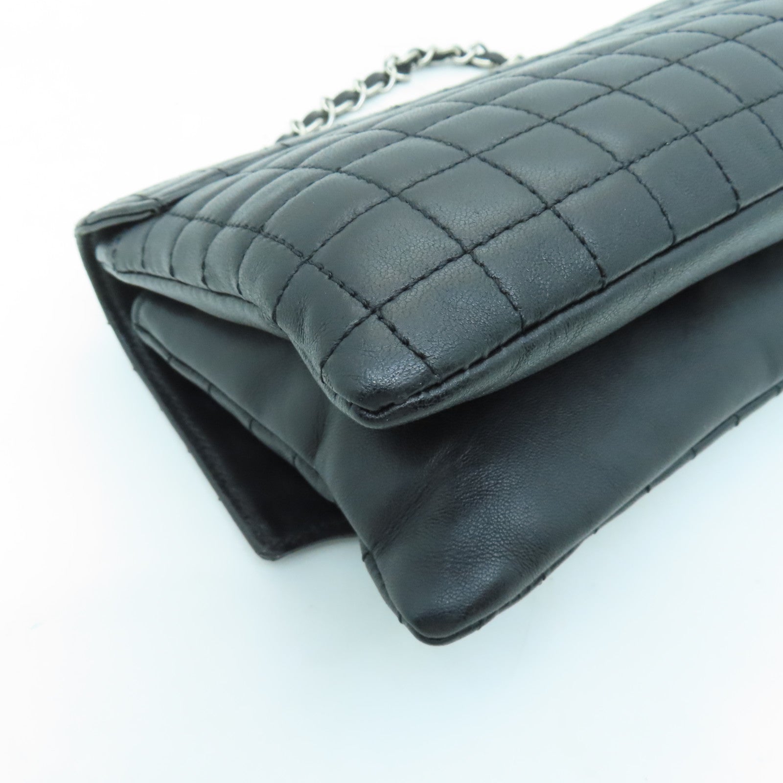 CHANEL 【清倉大減價】牛皮皮革Chain Shoulder Bag銀扣鏈帶肩背袋黑色