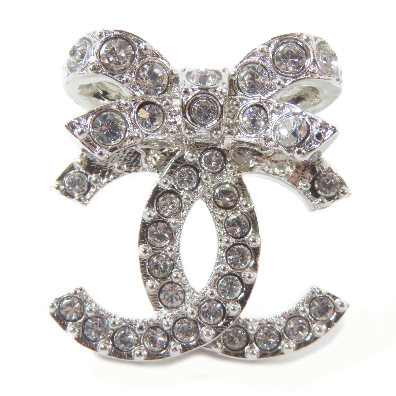 CHANEL 金屬/水晶Pierced Earrings耳環銀色