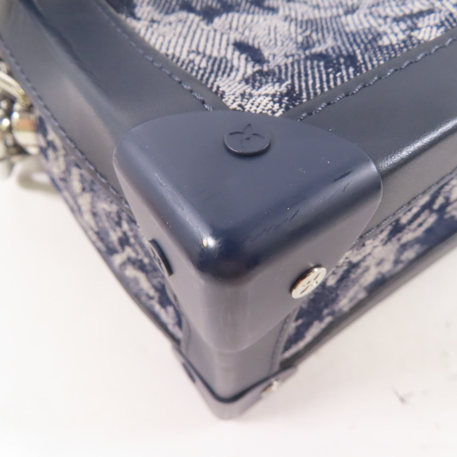 LOUIS VUITTON Monogram Tapestr Soft Trunk銀扣肩背袋藍色