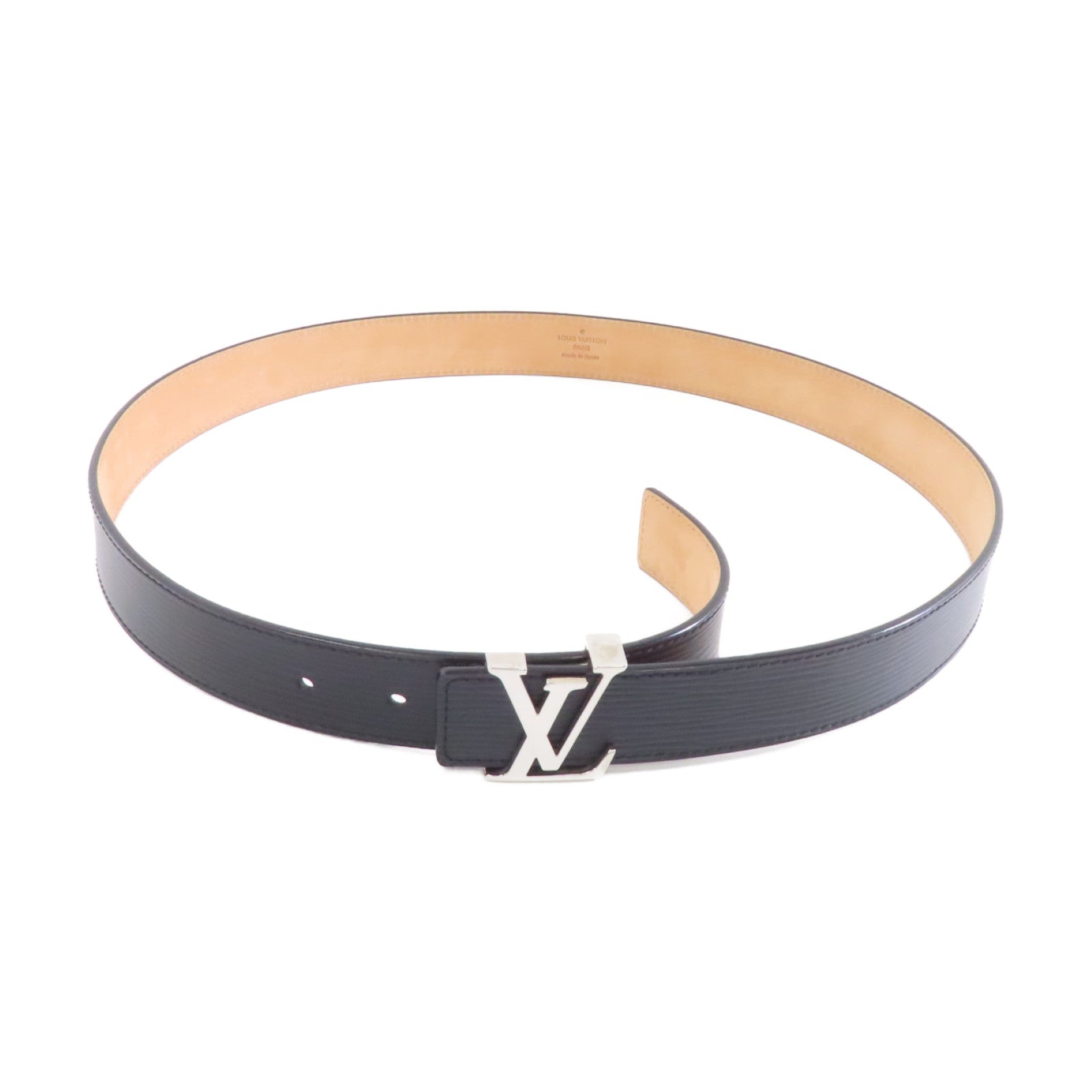LOUIS VUITTON Epi Belt 90cm銀扣皮帶黑色