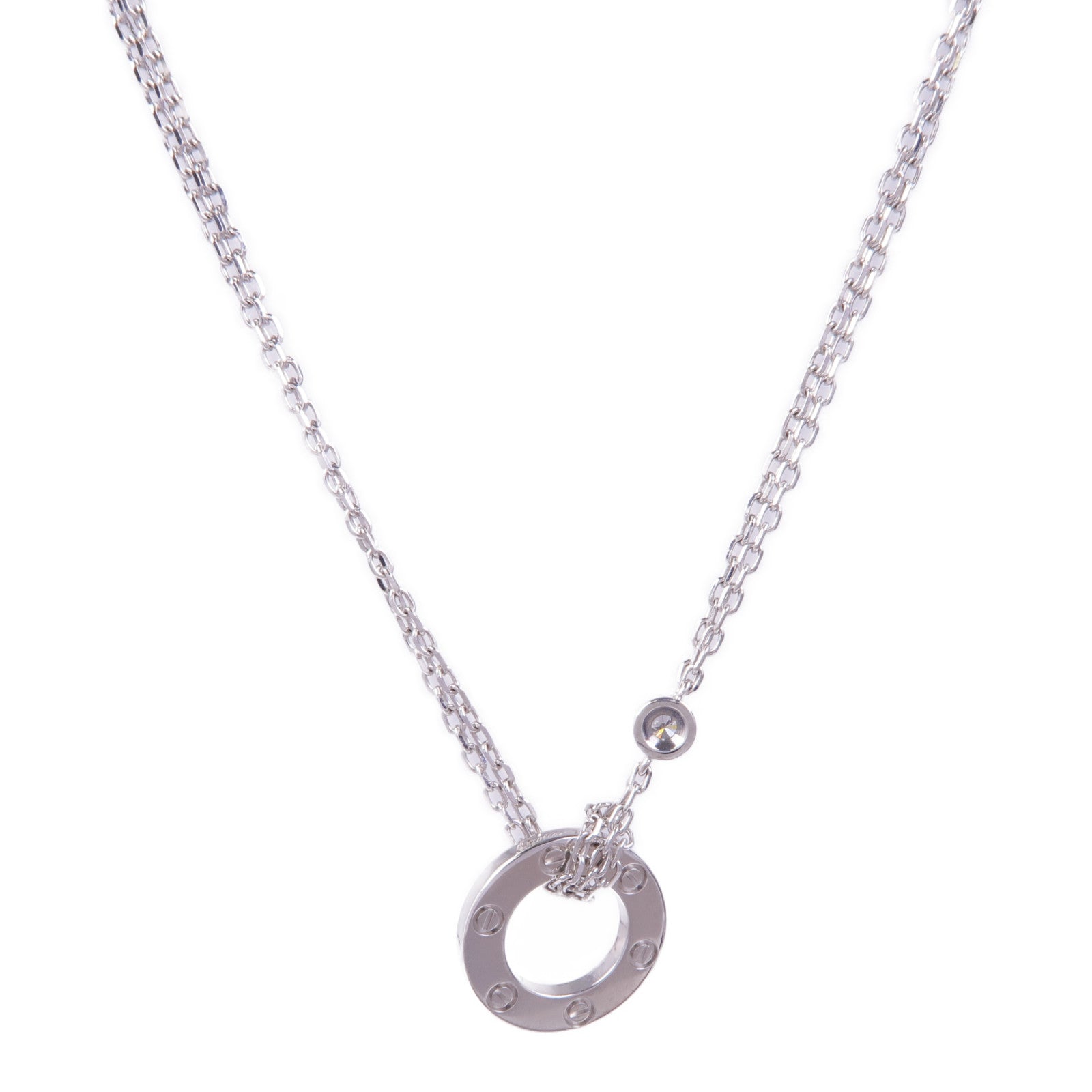 CARTIER 18K白金Love Necklace 2 Diamonds白金鑽石項鍊