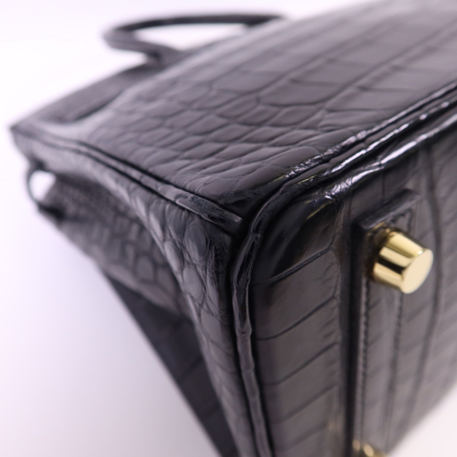 HERMES Alligator Mat皮革Birkin 25金扣手挽袋Noir