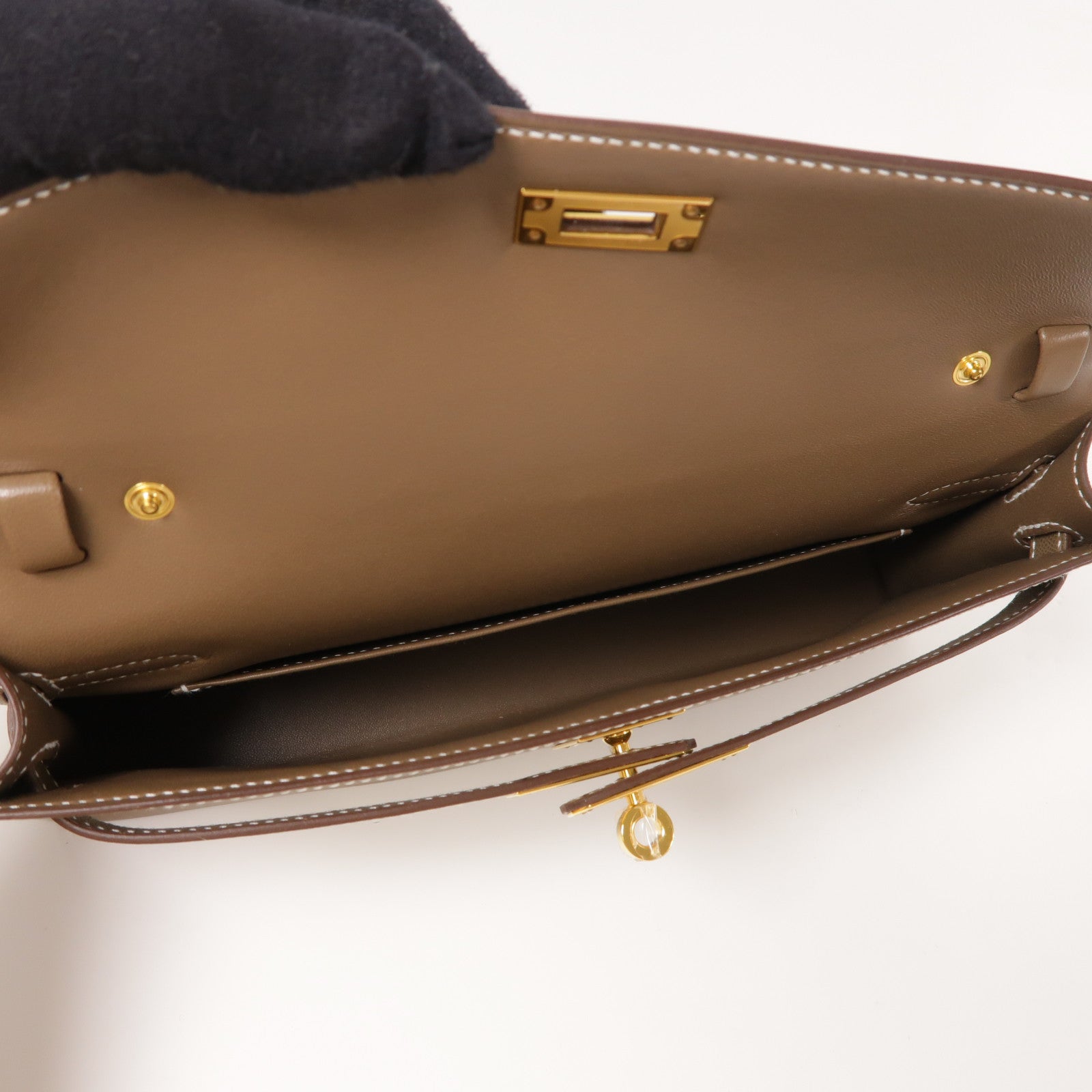 HERMES Veau Madame皮革Kelly Elan金扣肩背袋Etoupe