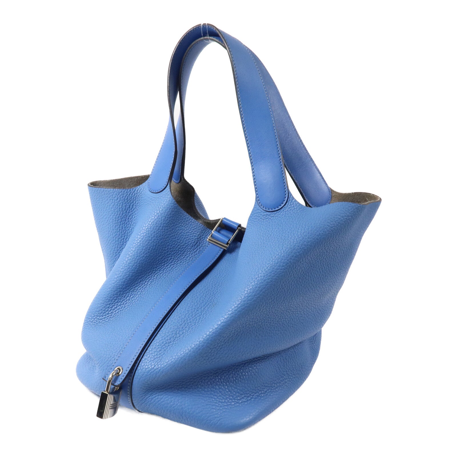 HERMES Clemence皮革Picotin GM手挽袋Bleu Paradis
