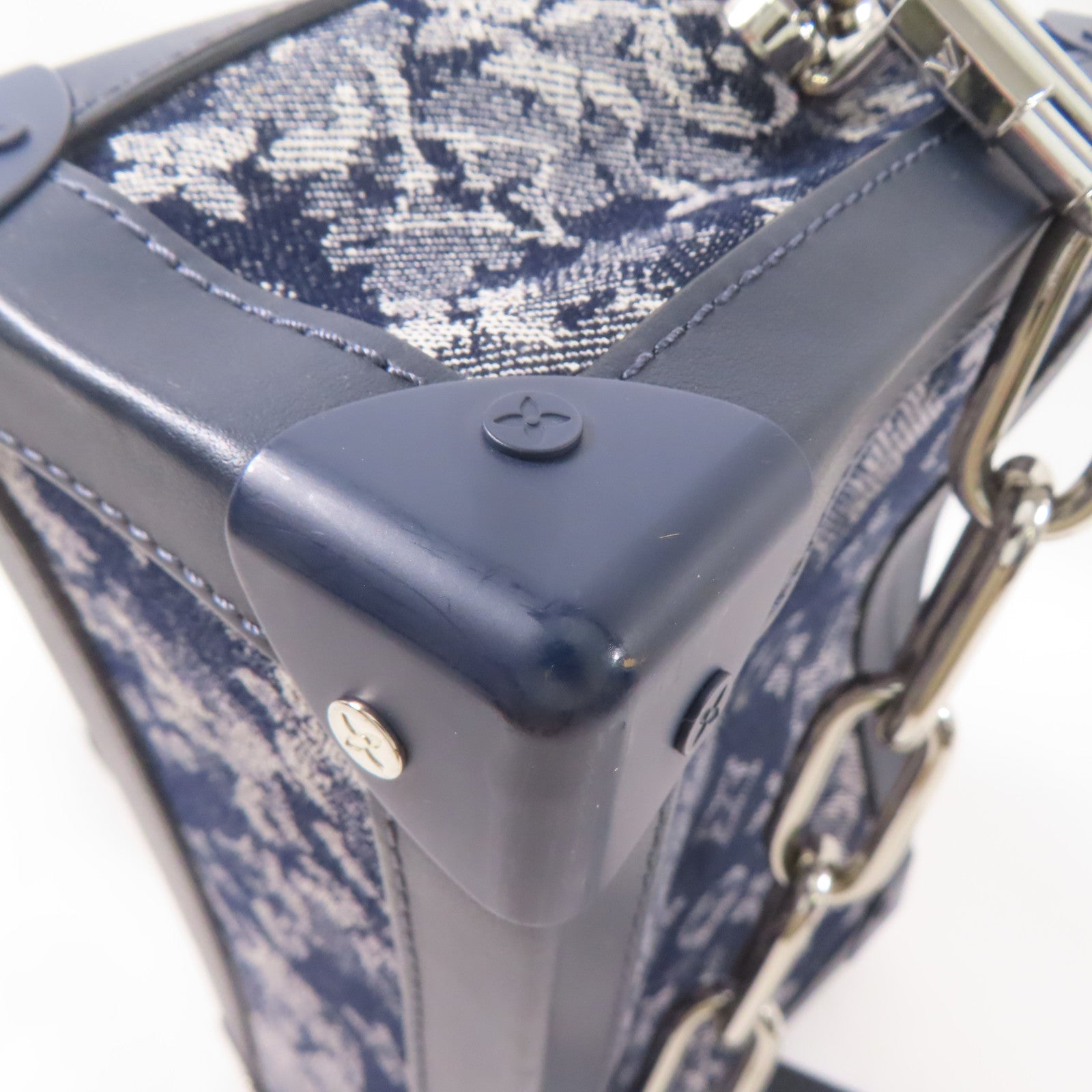 LOUIS VUITTON Monogram Tapestr Soft Trunk銀扣肩背袋藍色