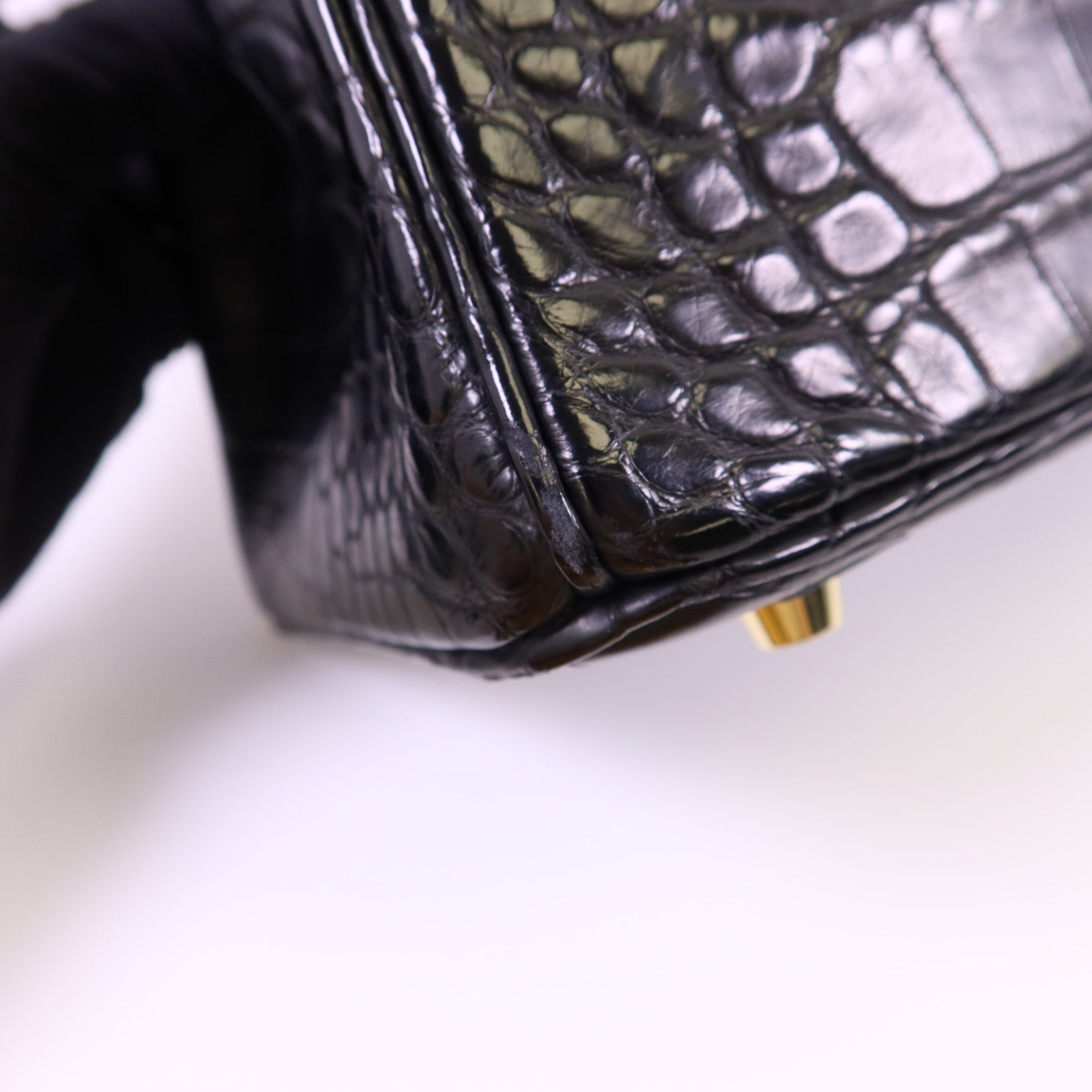 HERMES Alligator Mat皮革Birkin 25金扣手挽袋Noir